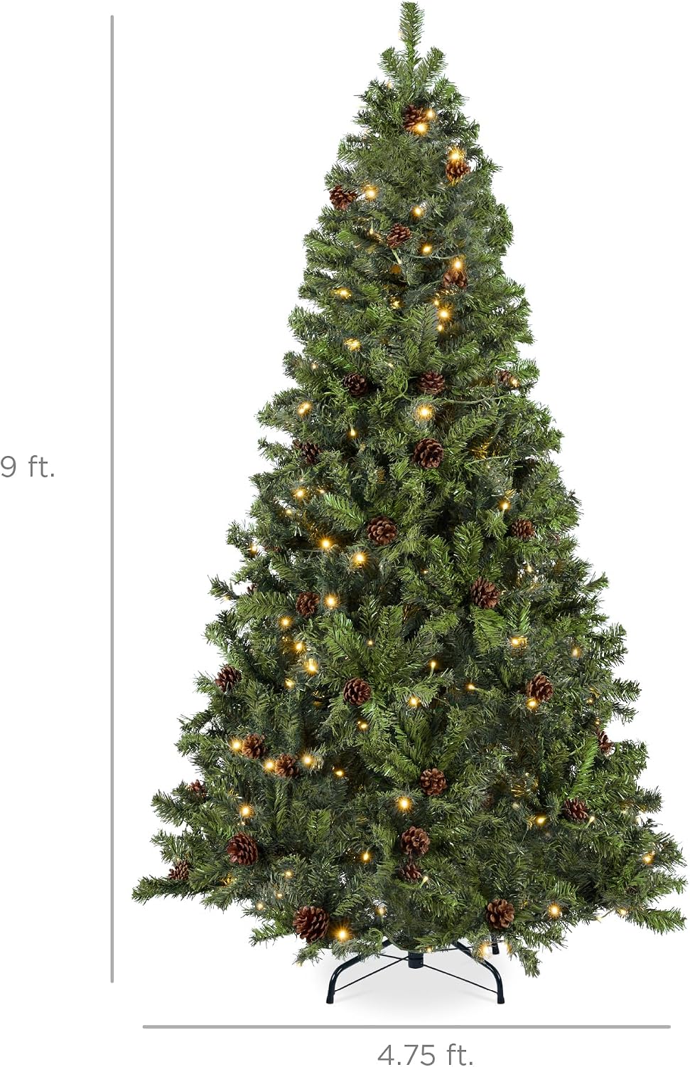 Best Choice Products 7.5ft Pre-Lit Pre-Decorated Pine Artificial Christmas Tree w/Twinkling LEDs, 1, 346 Flocked Frosted Tips, 80 Pinecones