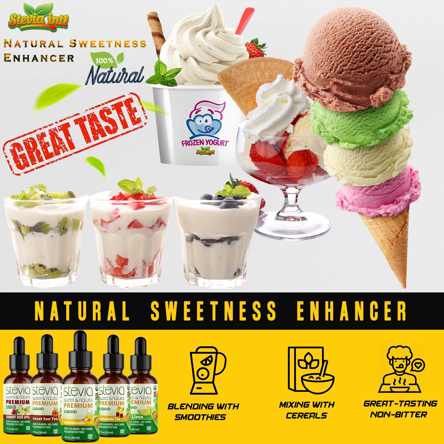 Stevia Intl (Pack of 5) Refreshers Bundle with 5 Flavors. Stevia Liquid Drops. Naturally Sweet, Non-Bitter, No Sugar Added, 0 Carb, 0 Calorie, Non-GMO