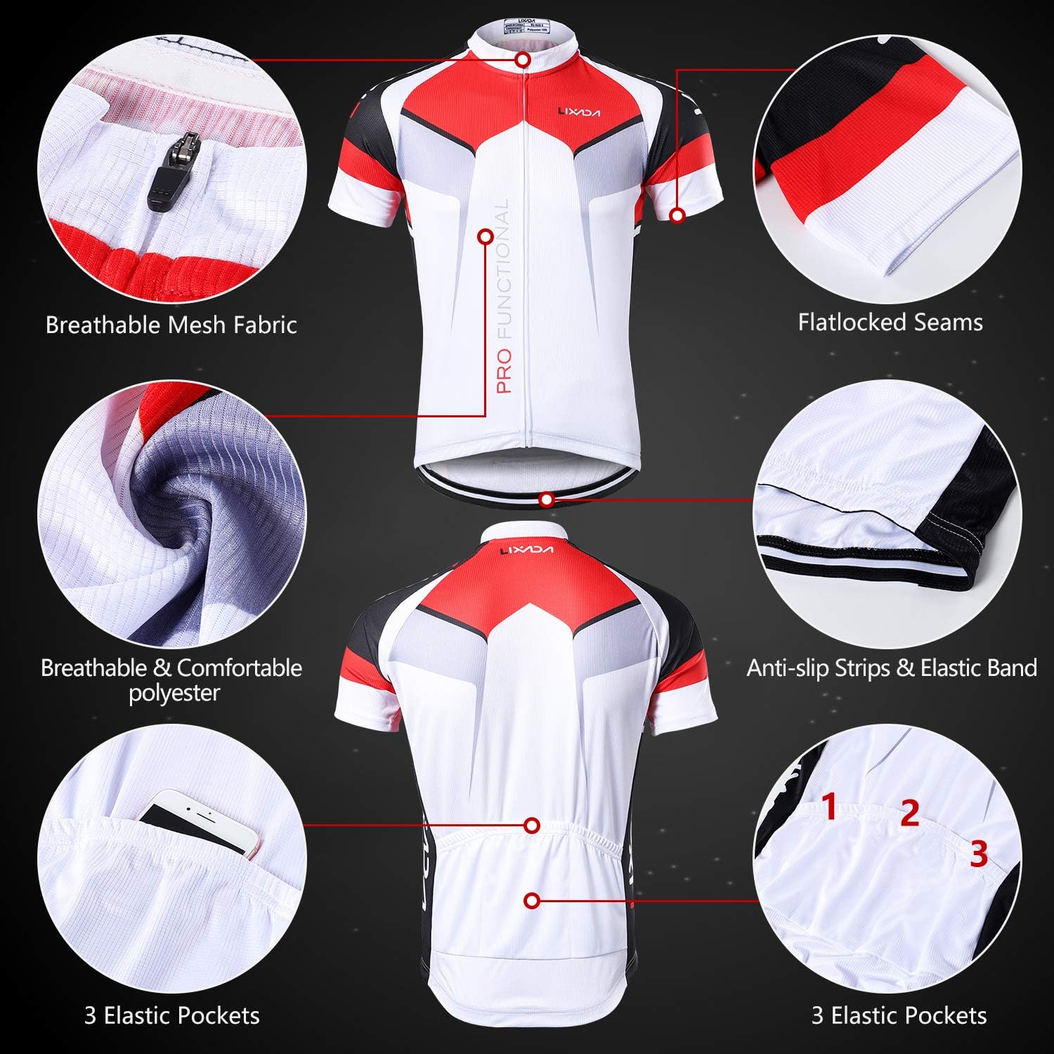 Lixada Men's Cycling Jersey Short Sleeve with Padded Shorts Quick-Dry Summer Short Bike Clothing Bicycle Shirts Pants Set