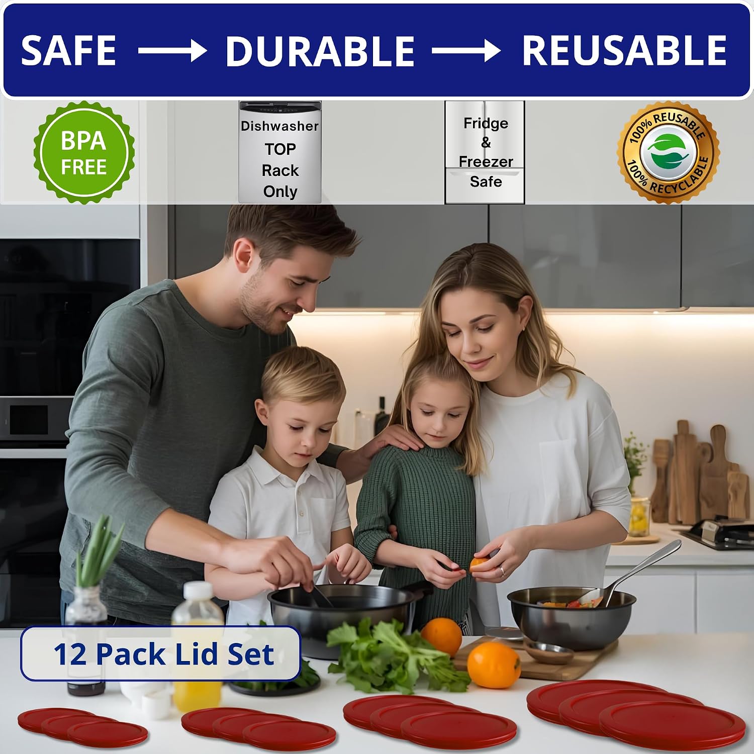1, 2, 4 & 7 Cup Green, Orange, Blue, Red Replacement Lids/Covers for Pyrex