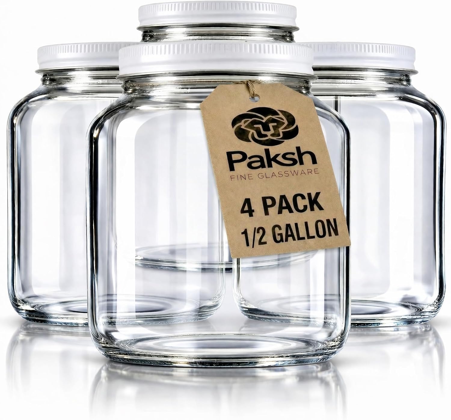Paksh Novelty 64 oz Mason Jar, Half Gallon Jar, Wide Mouth, Clear, 4 Pack