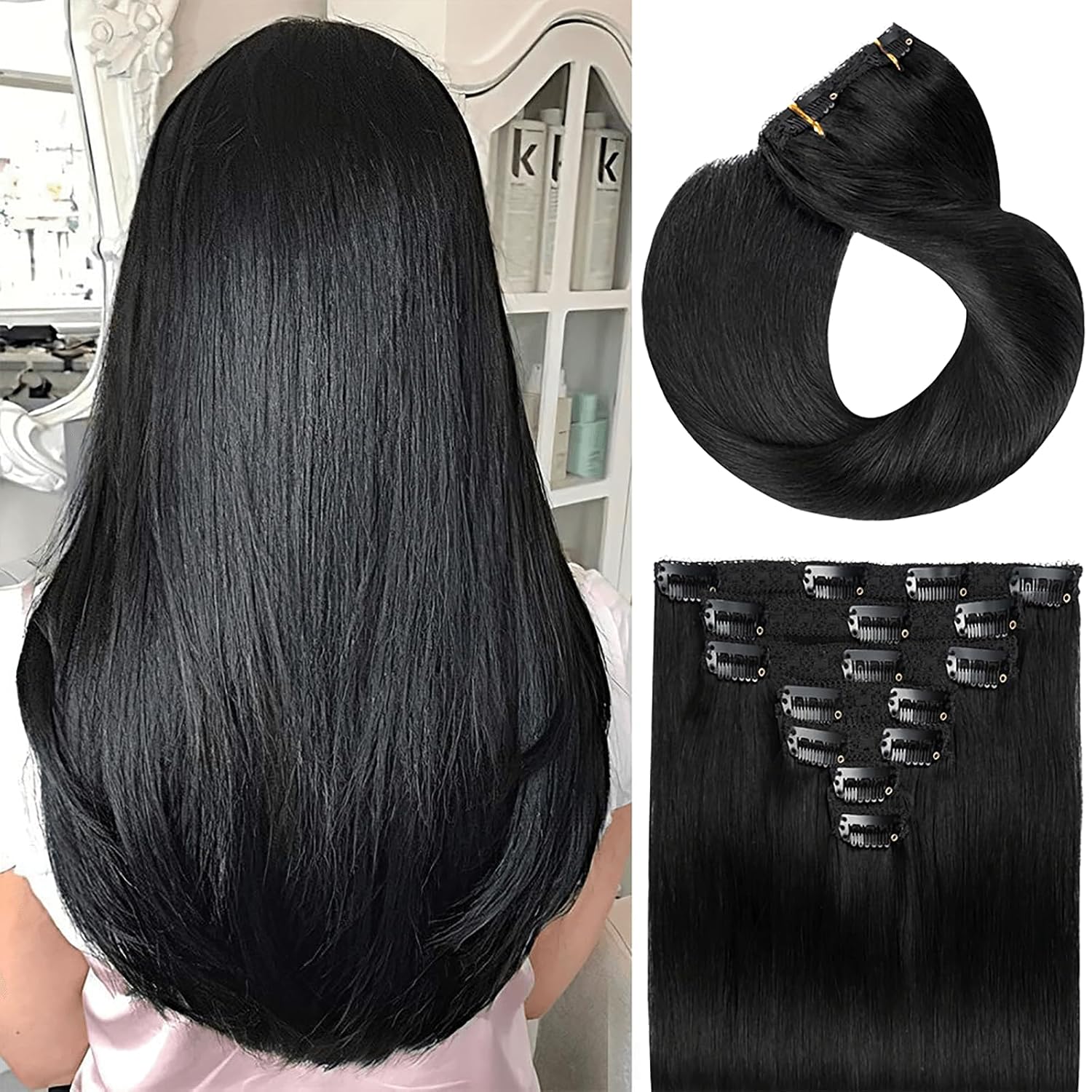 22" Clip in Human Hair Extensions Full Head 200g 10 Pieces 22 Clips Light Brown Double Weft Brazilian Real Remy Hair Extensions Thick Straight (22"