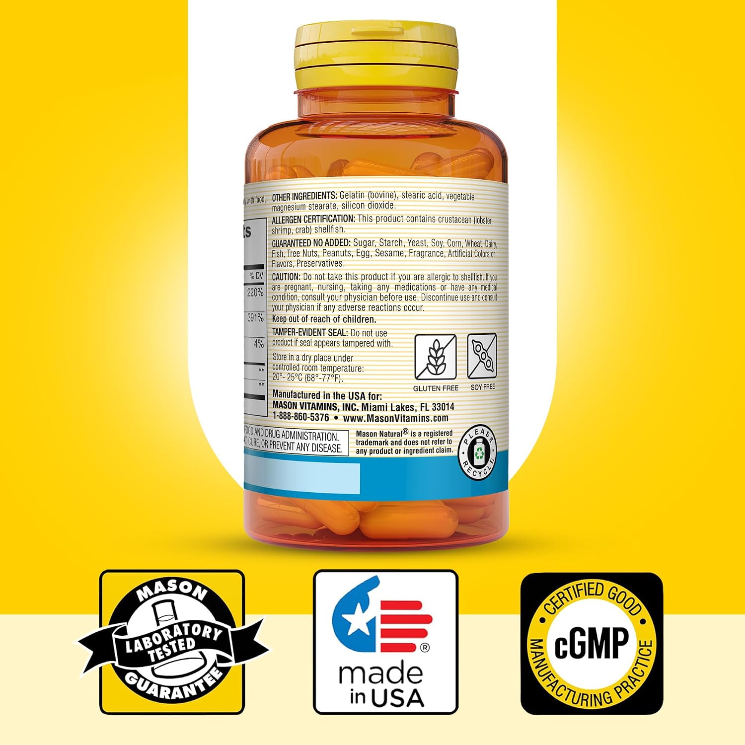 MASON NATURAL Glucosamine Chondroitin 1500/1200 & Vitamin C, 30 Day Supply | 1500mg glucosamine & 1200mg chondroitin with 198mg vitamin C & manganese to support joint cartilage, flexibility & mobility