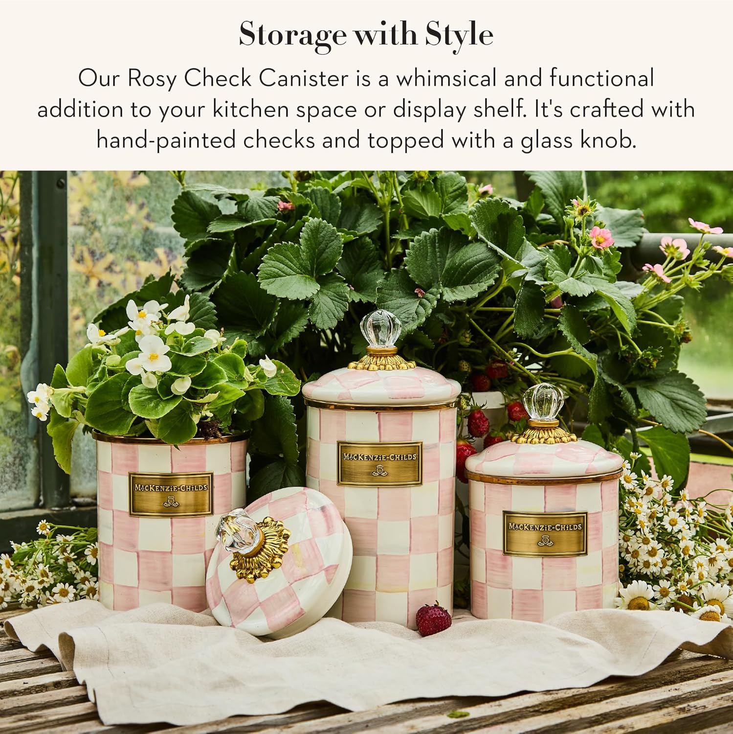 MACKENZIE-CHILDS Enamel Canister, Small, Black-and-White Courtly Check
