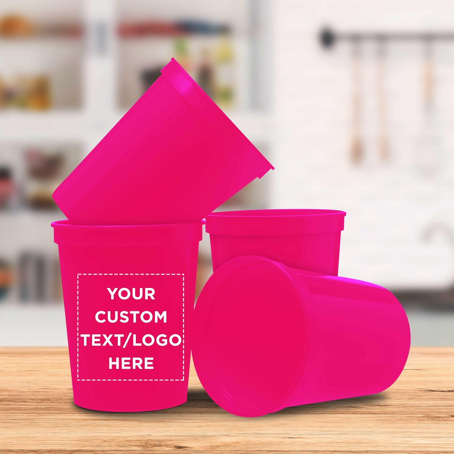 DISCOUNT PROMOS Custom Plastic Stadium Cups 16 oz. Set of 10/50/100, Personalized Bulk Pack - Perfect for Birthdays, Weddings, Picnic, Beach
