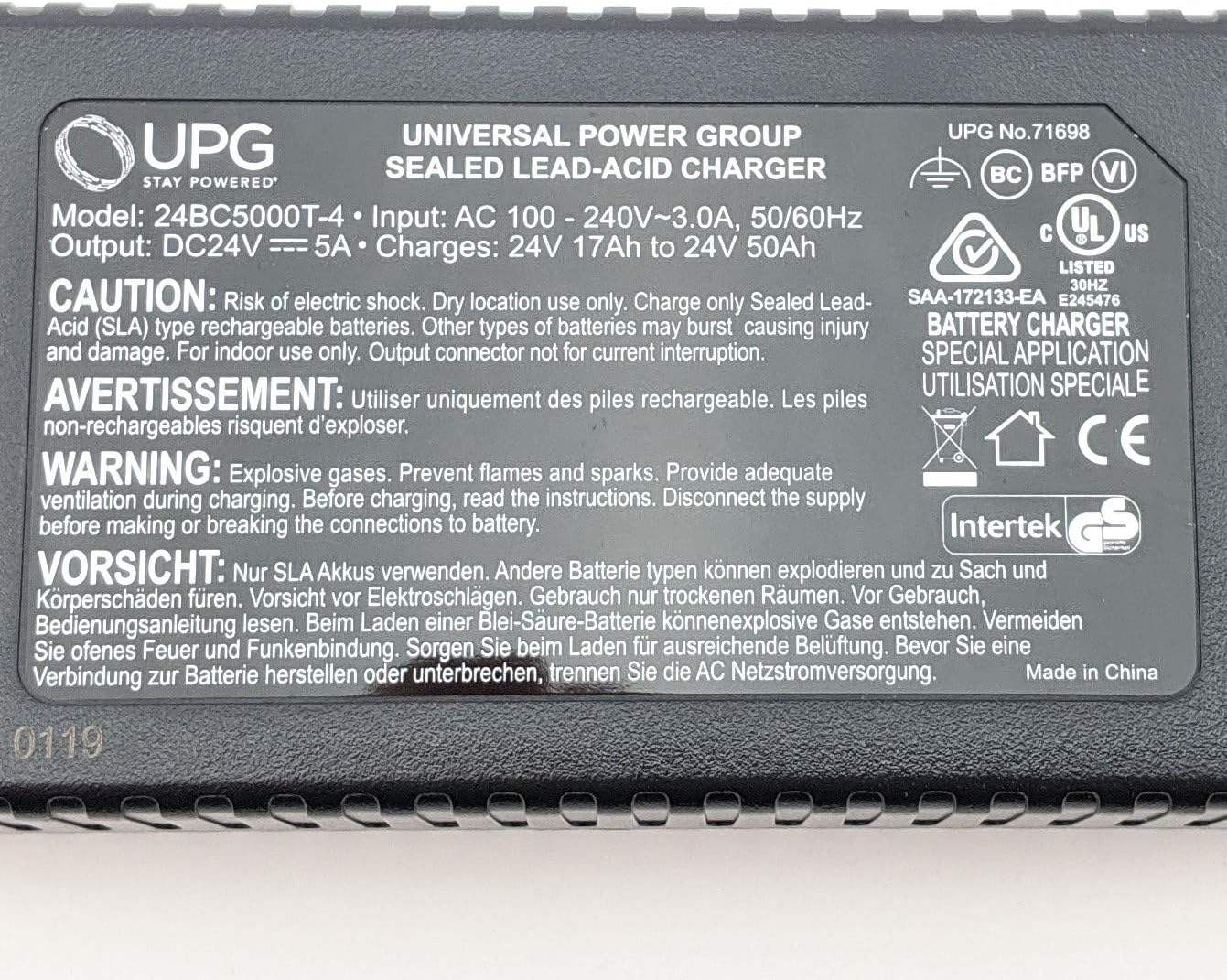 Pride Mobility Charger ELE1803474 - Fits Scooters and Power Wheelchairs - 24V 5A - UPG 24BC5000T-4 71698 Y