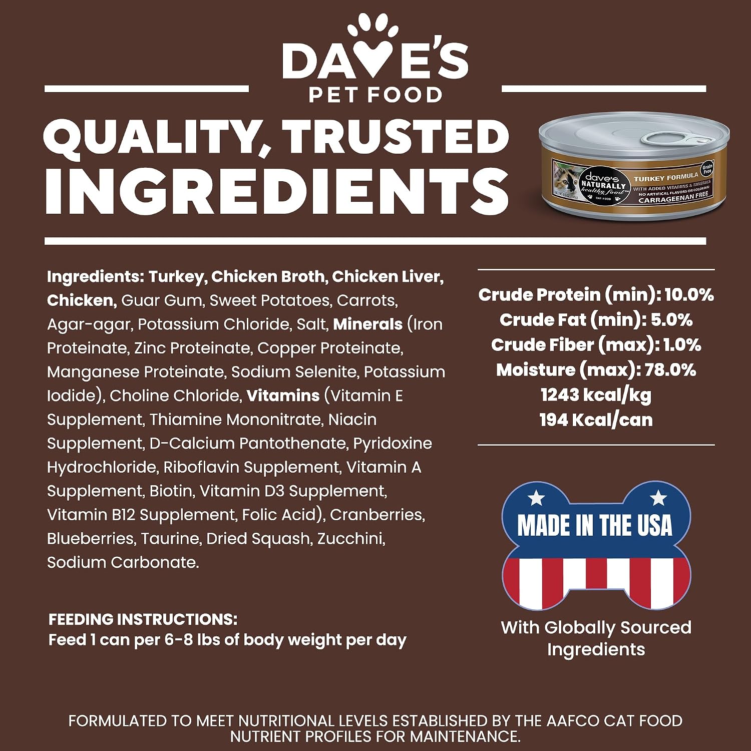 Dave's Pet Food Grain Free Wet Canned Cat Food Pate, Chicken, 12.5 oz, 12pk | Made in USA, Naturally Healthy, Easy to Digest Wheat & Gluten-Free, Use as Topper or Meal, Carrageenan-Free