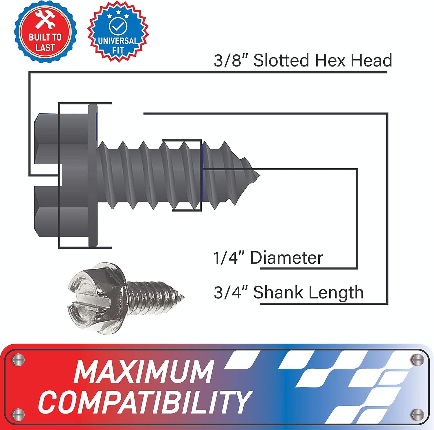 USA Fastener Stainless Steel Screws | Rust Proof, Chrome Locking Screws Set of 4 for License Plate Security to Secure Frames and Covers