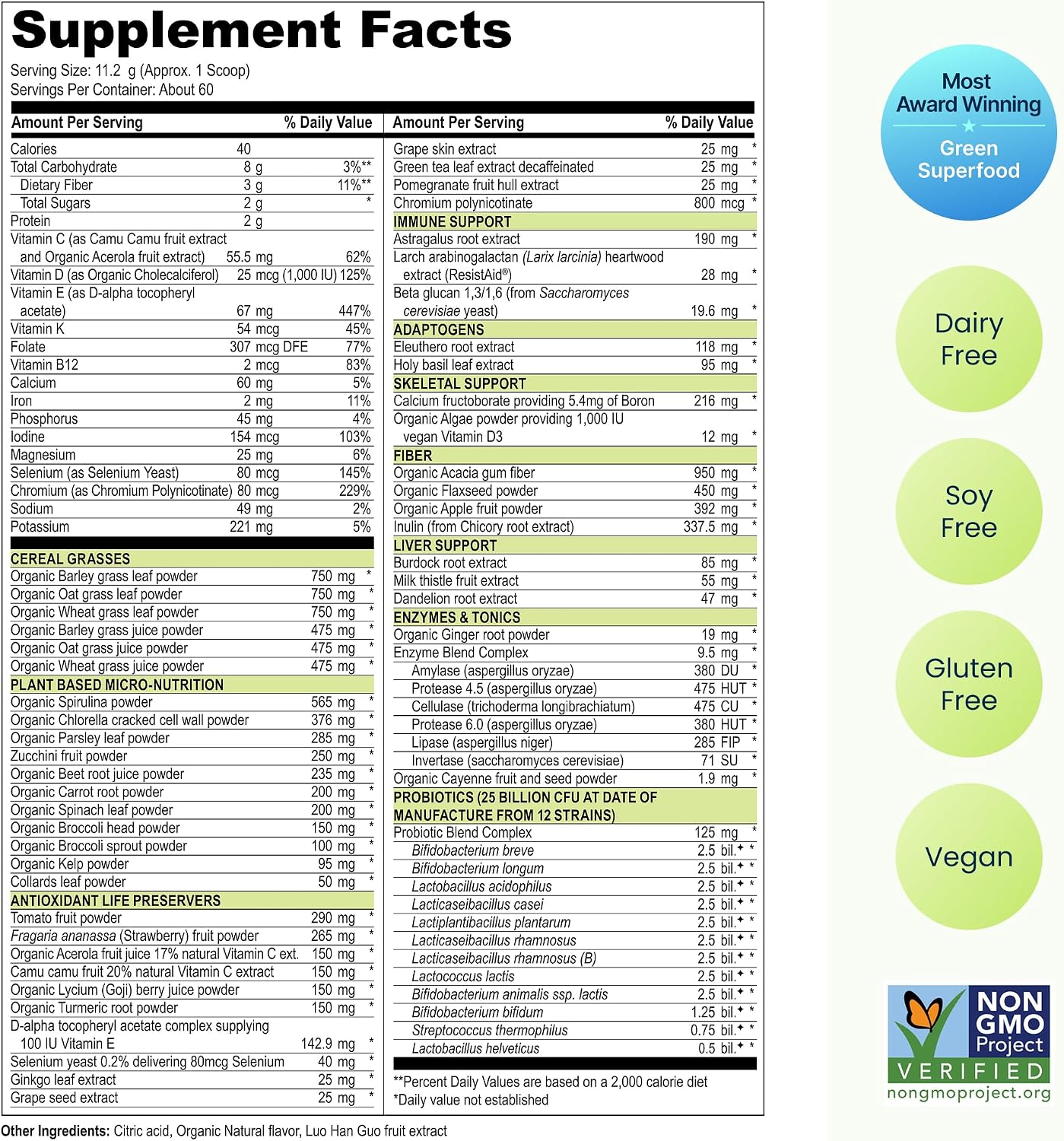 Vibrant Health, Green Vibrance, Includes 65 Plant-Based Superfoods, 25 Billion Probiotics, Fiber, Adaptogens & Enzymes, 30 Servings