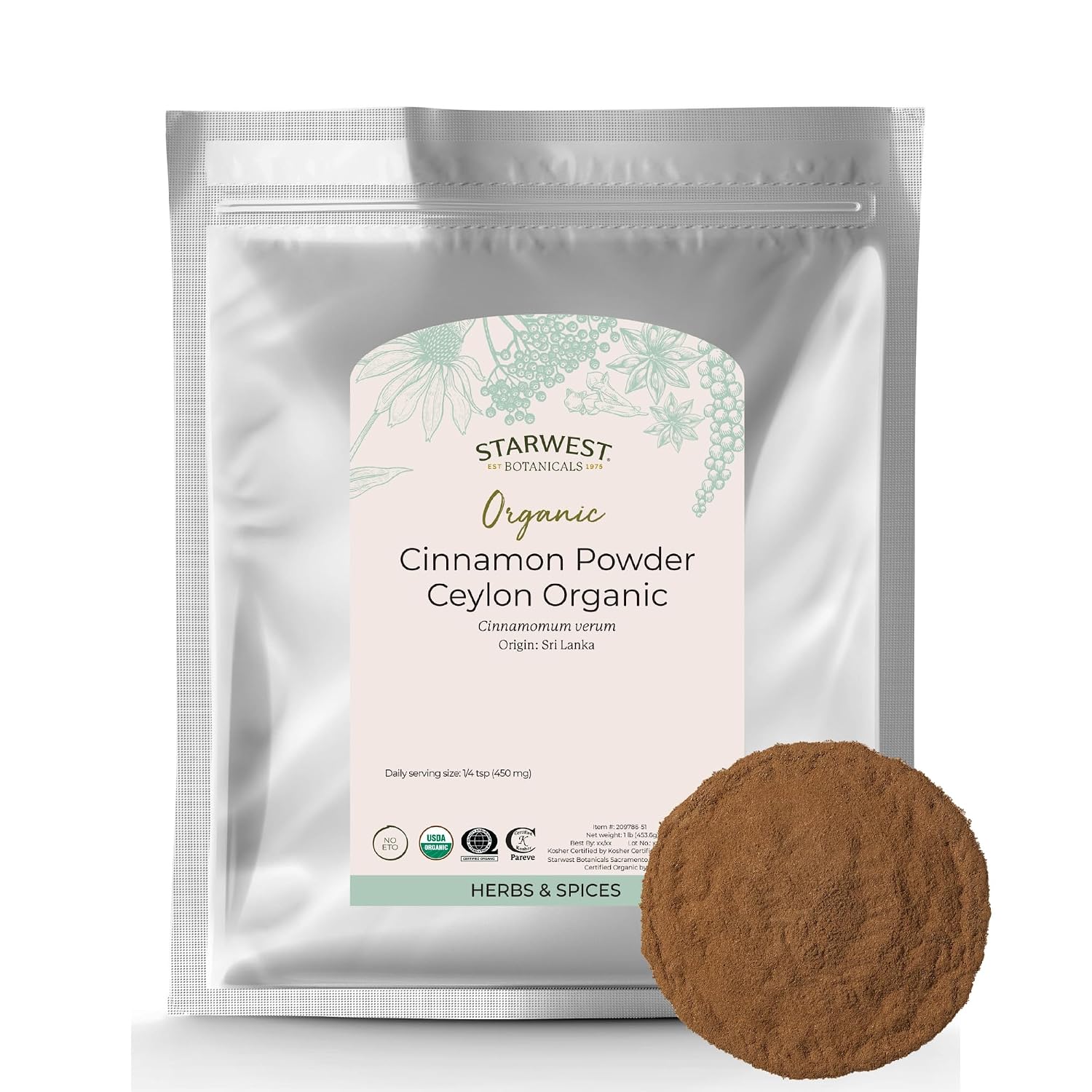 Starwest Botanicals Organic Ceylon Cinnamon Powder - Spice for Tea, Cooking, & Baking, Sweet & Mellow Flavor, Certified Kosher