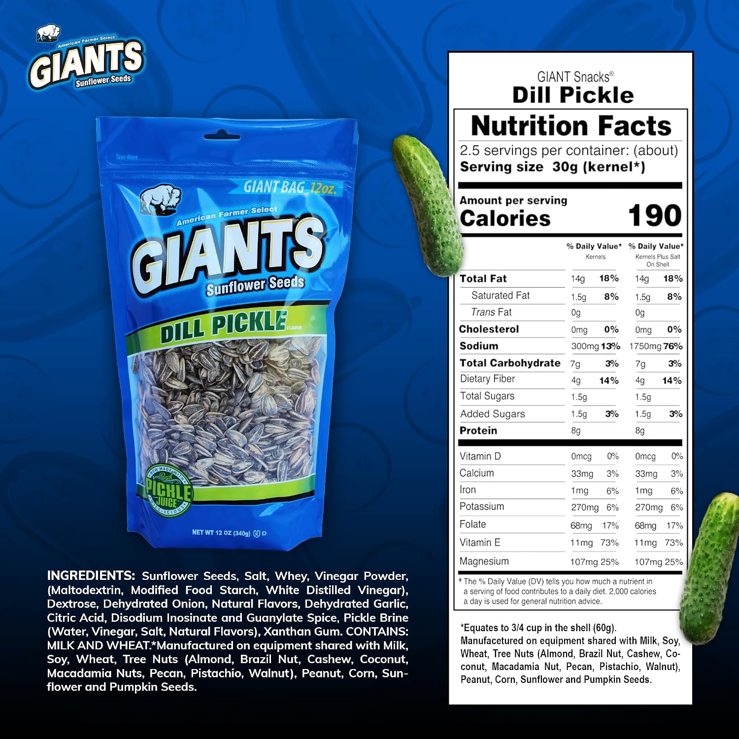 GIANTS Original Sunflower Seeds - Sunflower Seeds to Eat, Sunflower Seeds Bulk, Lightly Salted Sunflower Seeds for Eating, High Protein Snack - 5.75 oz Resealable Bags (Case of 12)
