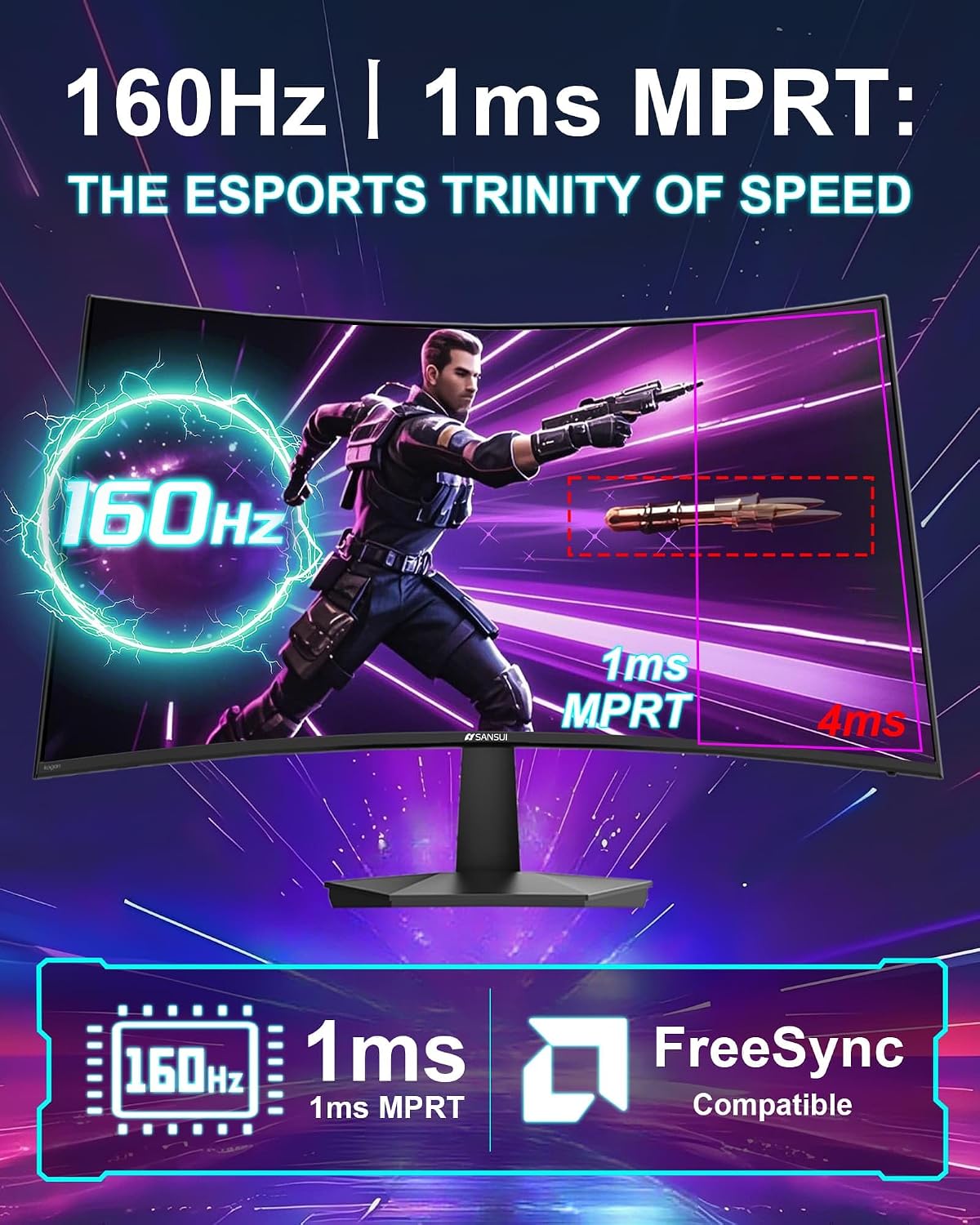 SANSUI 32 Inch Curved 240Hz Gaming Monitor High Refresh Rate, FHD 1080P | Gaming PC Monitor HDMI DP1.4, 1500R Curvature, 1Ms MPRT, HDR,Metal Stand,VESA Compatible(DP Cable Incl.)