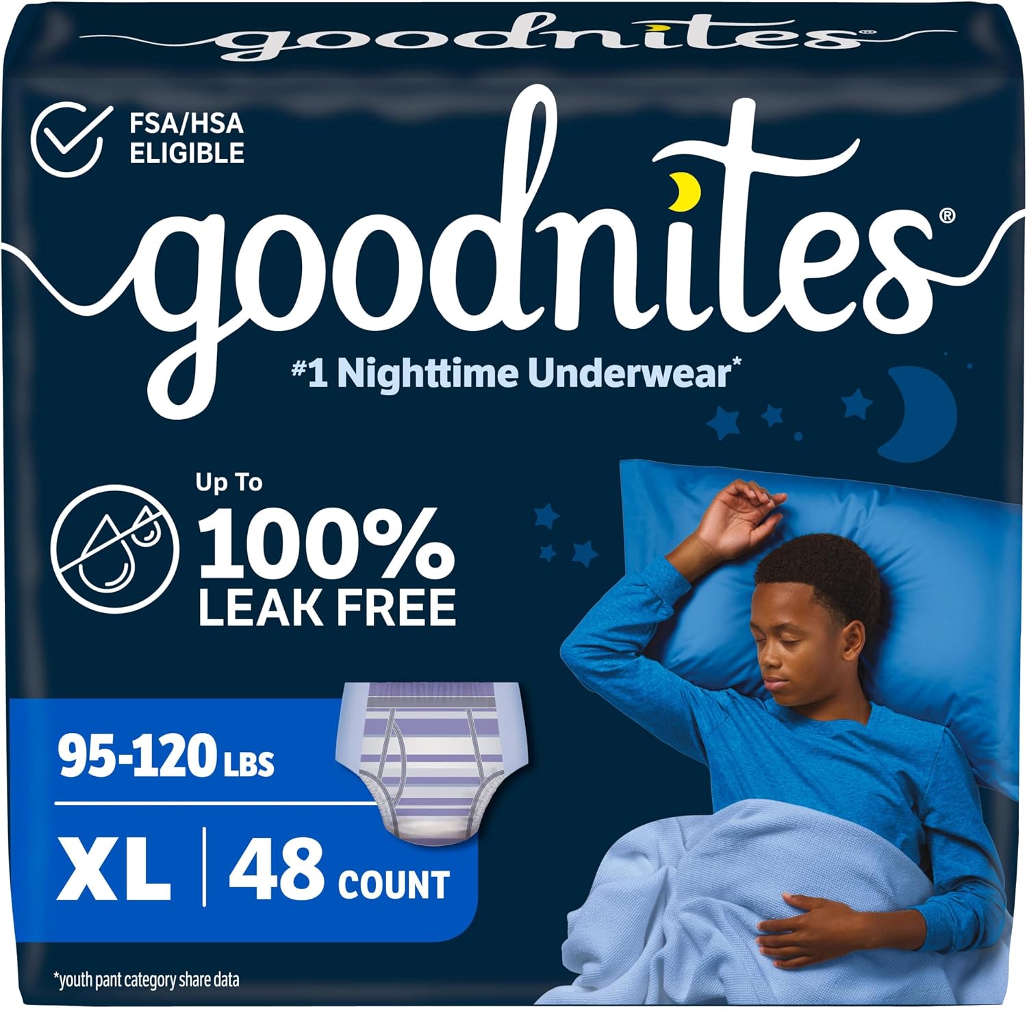 Goodnites Boys' Nighttime Bedwetting Underwear, Size S/M (43-68 lbs), 44 Ct (2 Packs of 22), Packaging May Vary