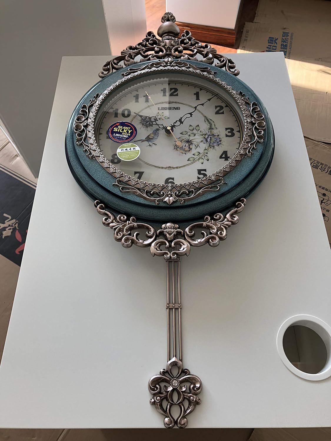 SHISEDECO 29.5" Large Vintage Antique Grandfather Pendulum Wall Clock, Blue
