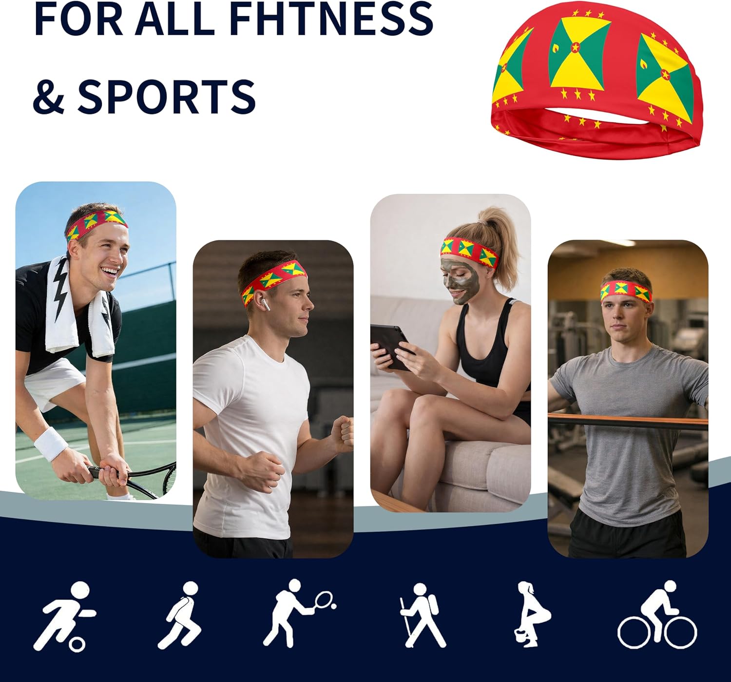 Sports Headband for Women Men,Flag Pattern Workout Head Band,Sweat Bands,Women Running Cycling Yoga Fitness,WorkoutSports Gift