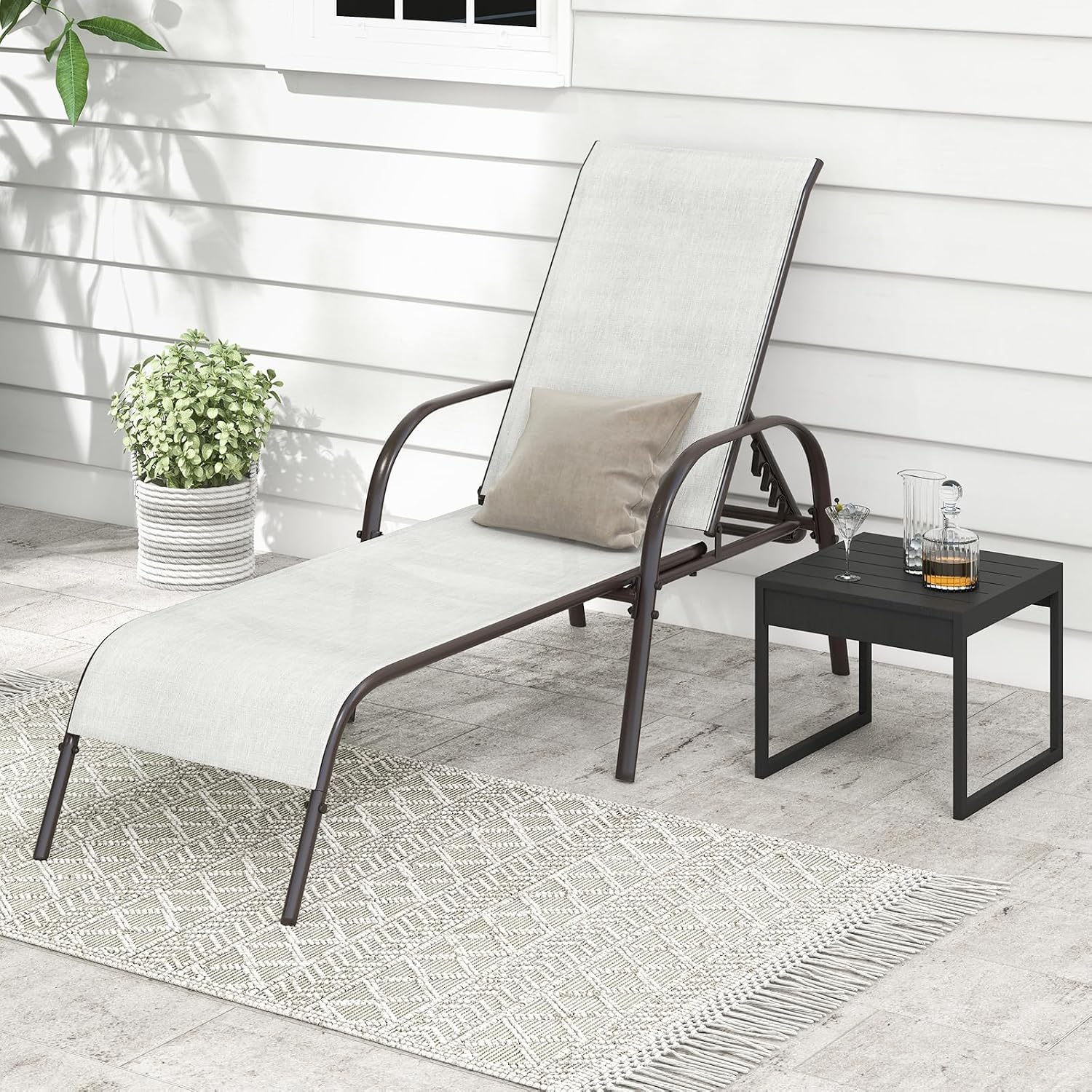 GIANTEX 2 Pack Patio Lounge Chair with 5 Adjustable Backrest, Black