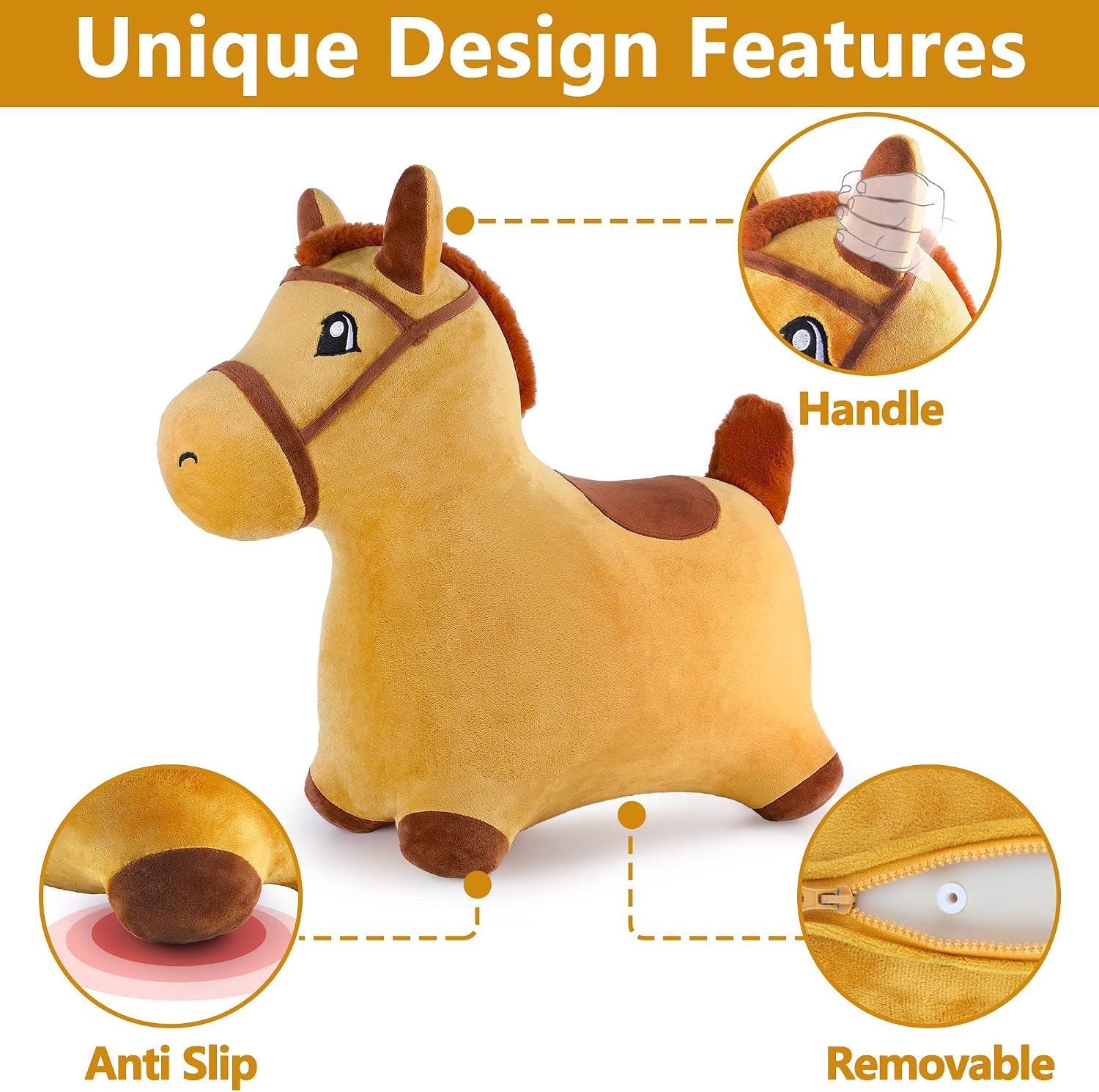 Bouncy Pals Toddler Horse Hopper Toy, Kids Outdoor Ride Bounce Farm Animal | Inflatable Bouncing Hopping Toy, Indoor Baby Plush Bouncer Horse, Birthday Gift for 18 Month 2 3 4 Year Old Child Boys Girls