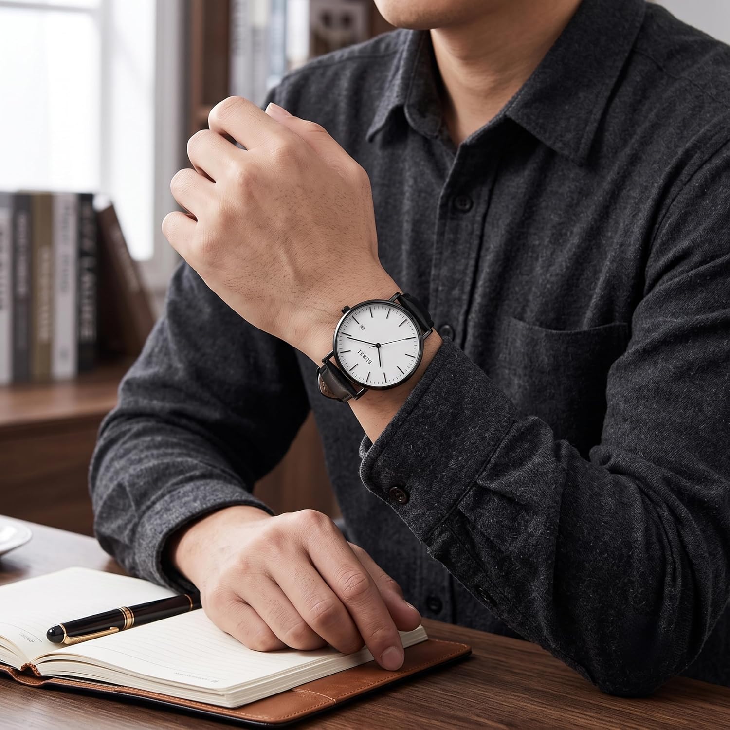BUREI Men Wrist Watches Fashion Minimalist Thin Analog Quartz Waterproof Watches for Men, Refined Gifts for Men, Boyfriend, Husband, Dad