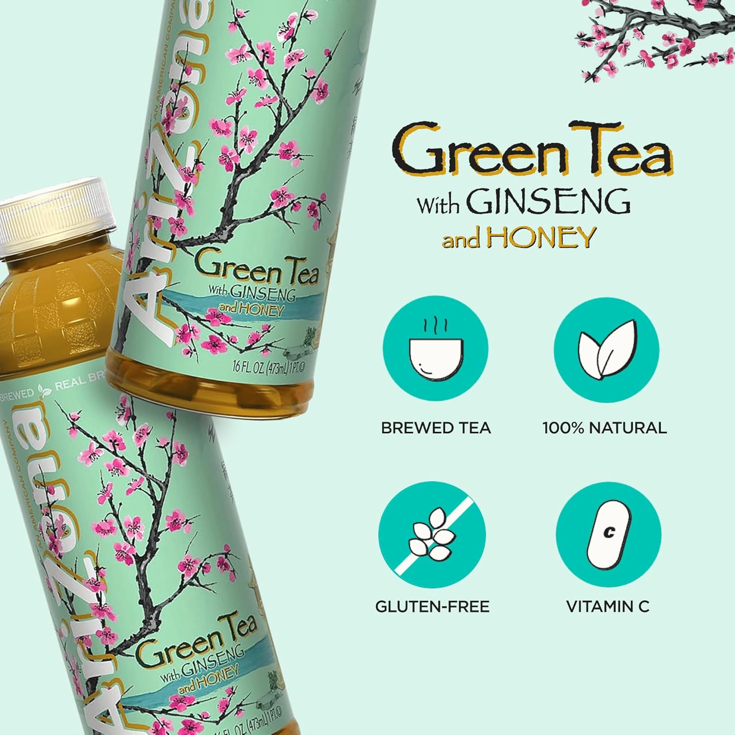 Arizona Green Tea with Ginseng and Honey - 16 Fl Oz (12 Pack)