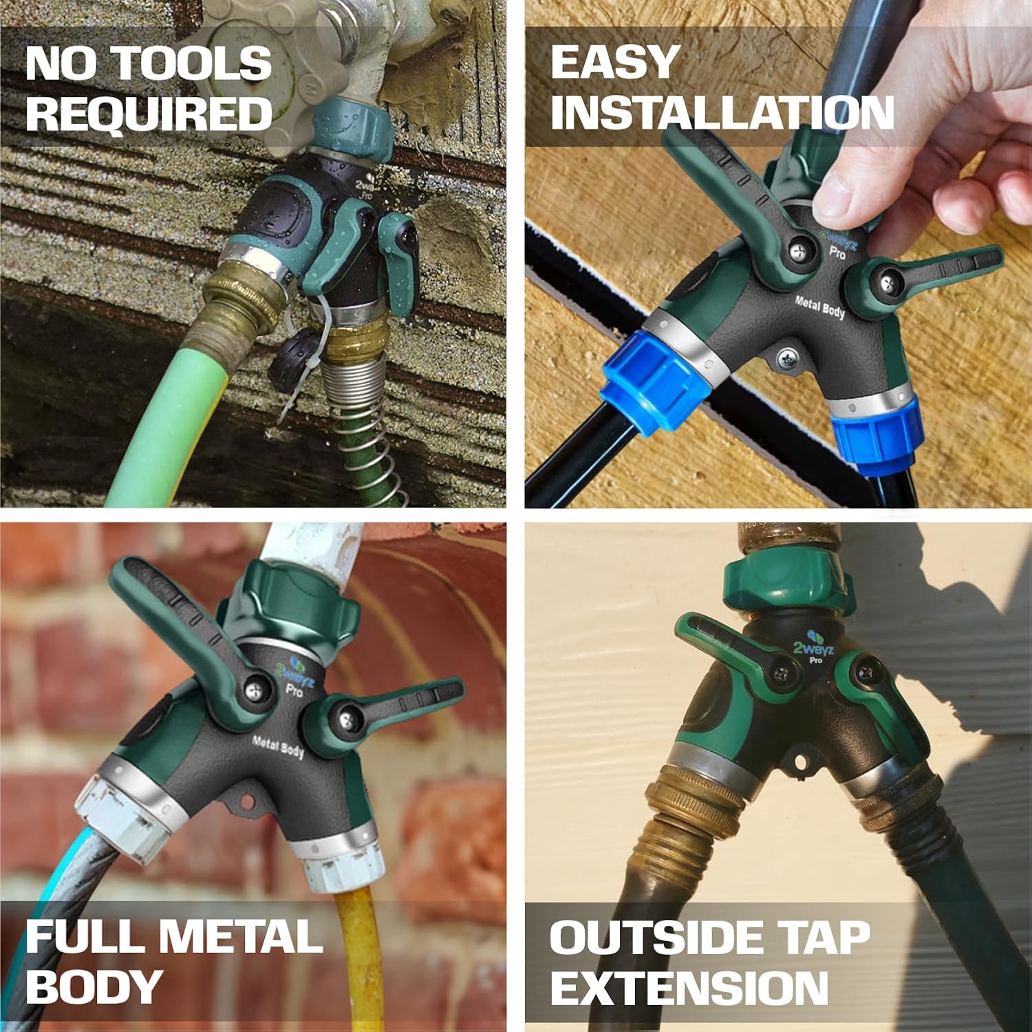 Hose Splitter 2 Way Heavy Duty Outdoor Faucet and Garden Connector - Water Spigot Splitter - Durable All-Metal Y Adapter with Shut-Off Valve - 4 x 4 x 1.5 Inches