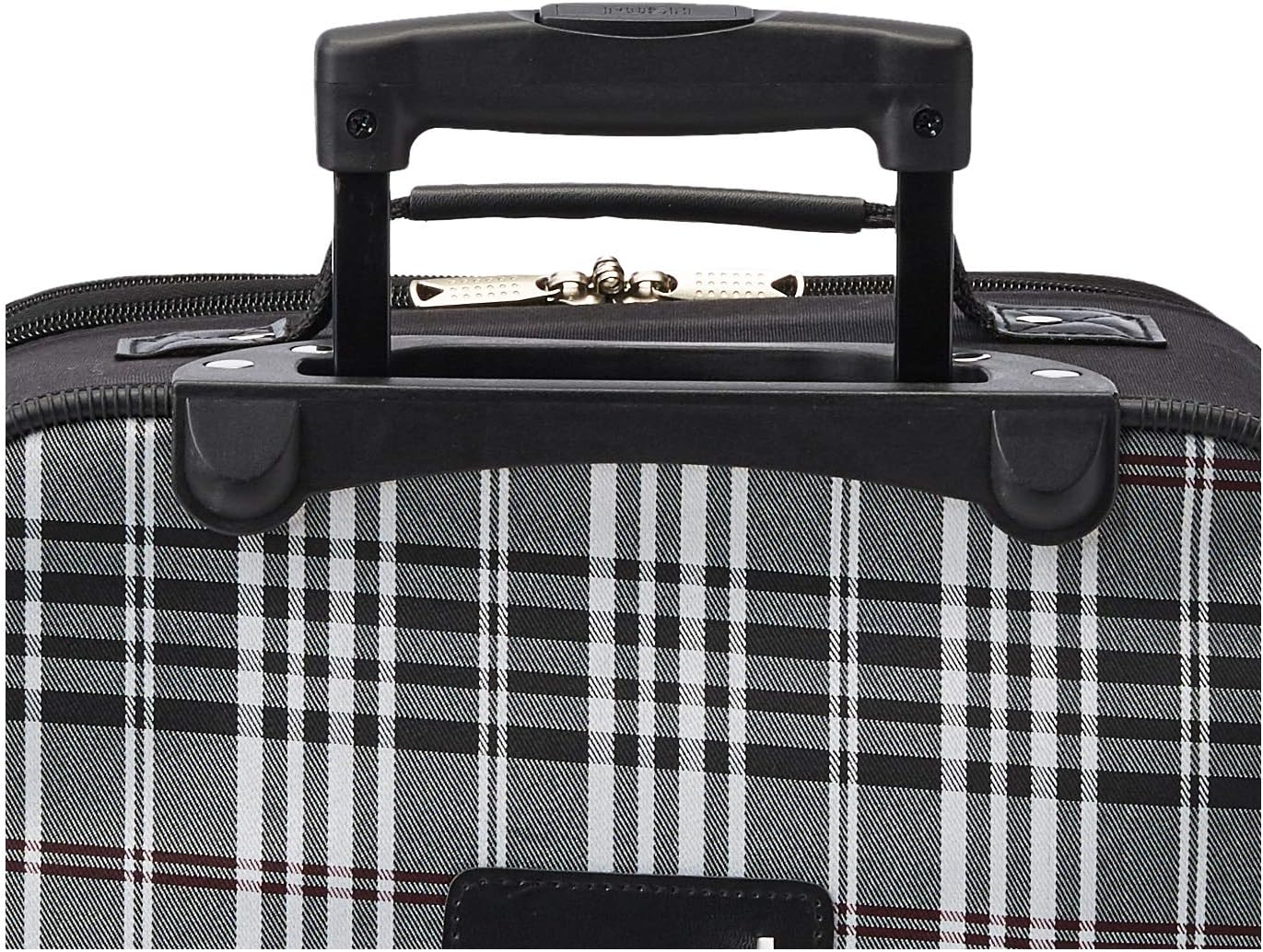 Rockland Fashion Softside Upright Luggage Set,Expandable, Telescopic Handle, Wheel, Black Dot, 2-Piece (14/19)