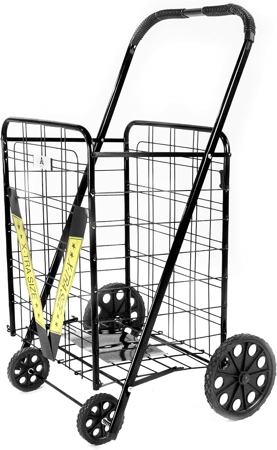 ATH Large Deluxe Rolling Utility / Shopping Cart - Stowable Folding Heavy Duty Cart with Rubber Wheels For Haul Laundry, Groceries, Toys, Sports Equipment, Red