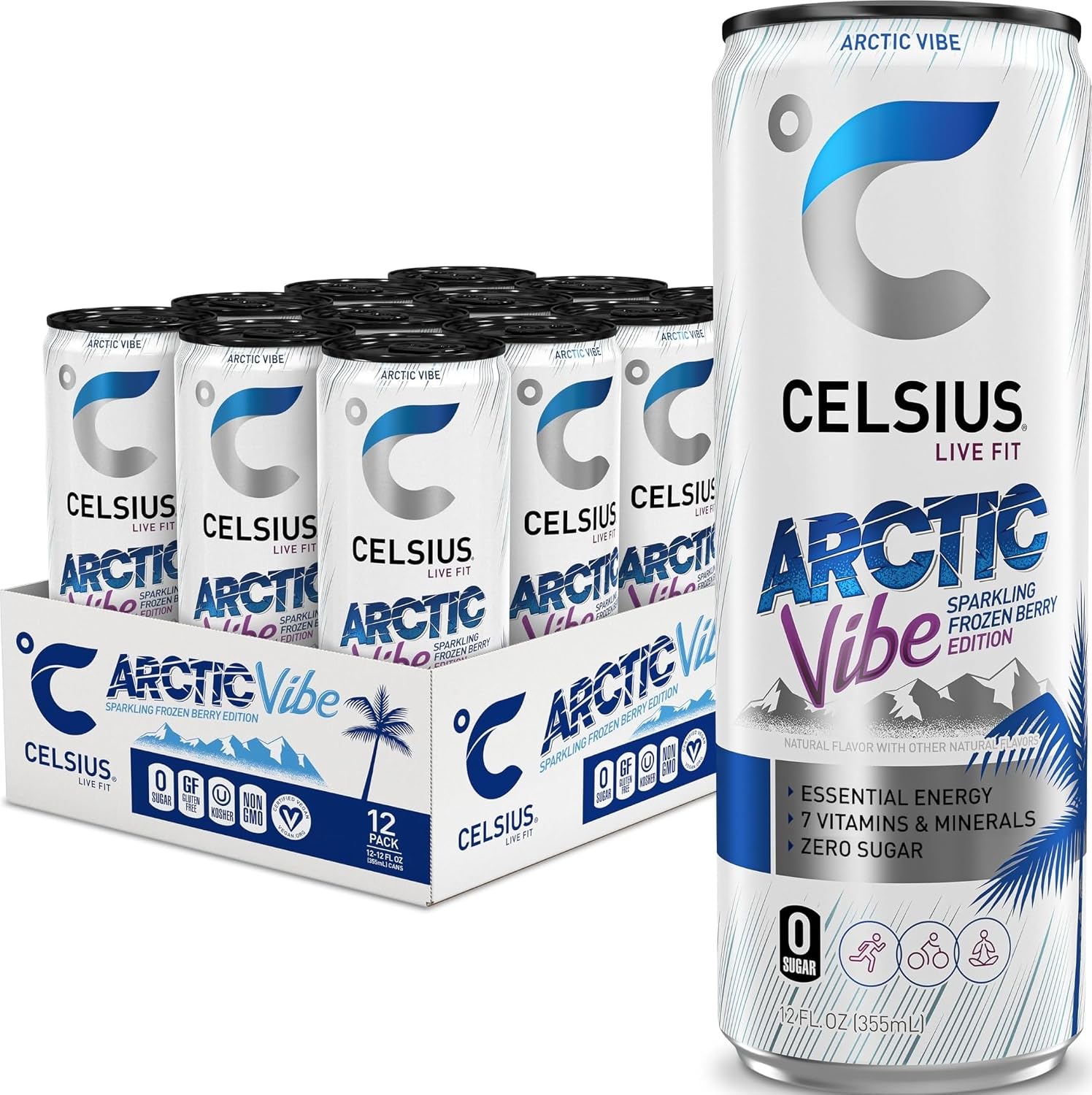 CELSIUS PEACH VIBE Sparkling White Peach, Sugar Free Energy Drink, 12 Fl Oz (Pack of 12)