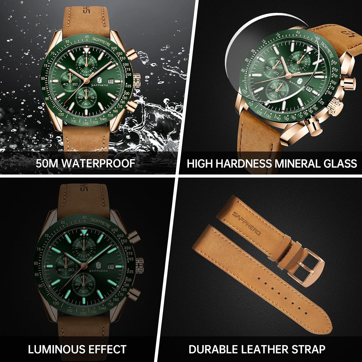 BENYAR Watch for Men Analog Quartz Chronograph Waterproof Luminous Designer Mens Wrist Watches Business Work Sport Casual Dress Watch with Silicone Strap Elegant Gifts for Men