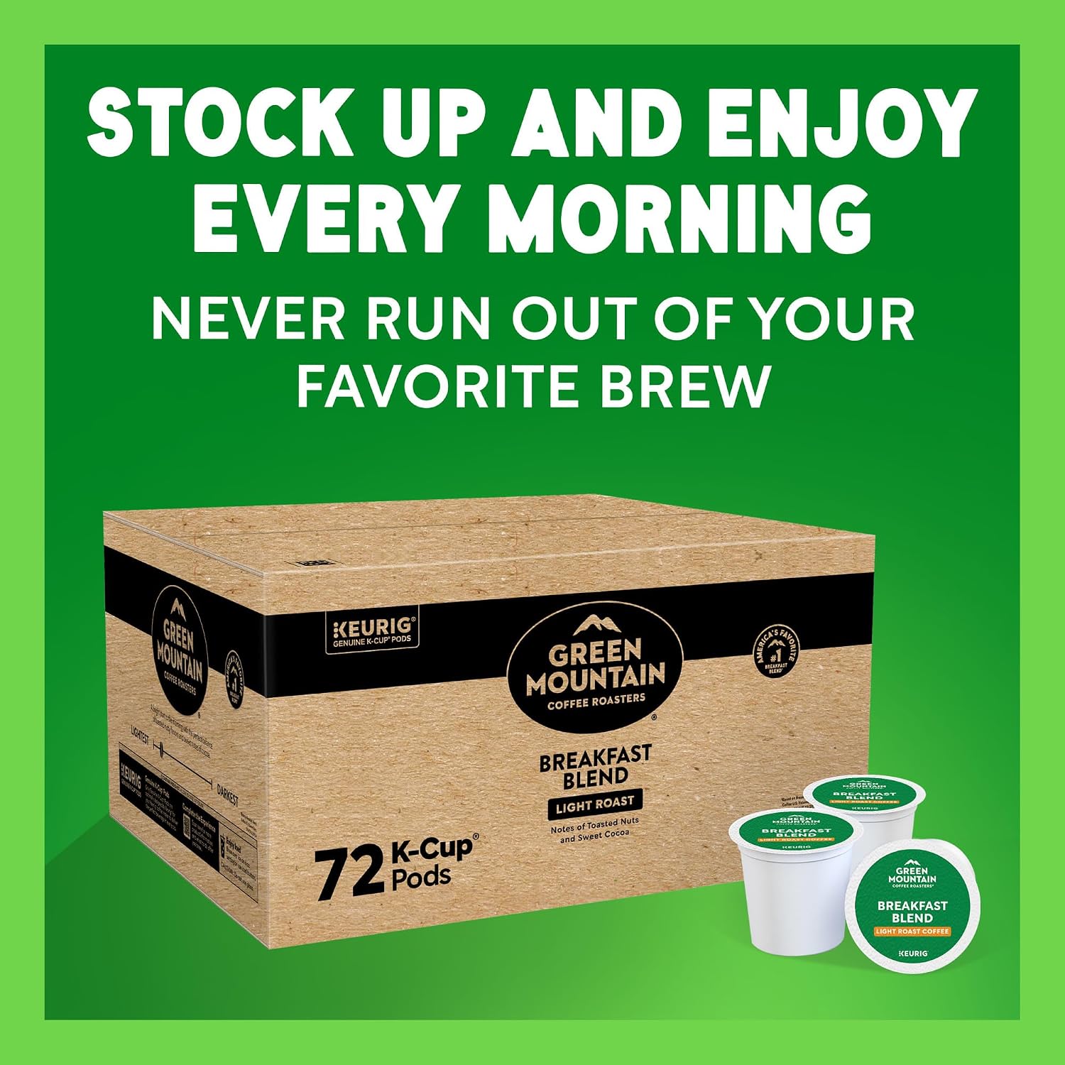 Green Mountain Coffee Roasters Breakfast Blend Single-Serve Keurig K-Cup Pods, Light Roast Coffee, 96 Count