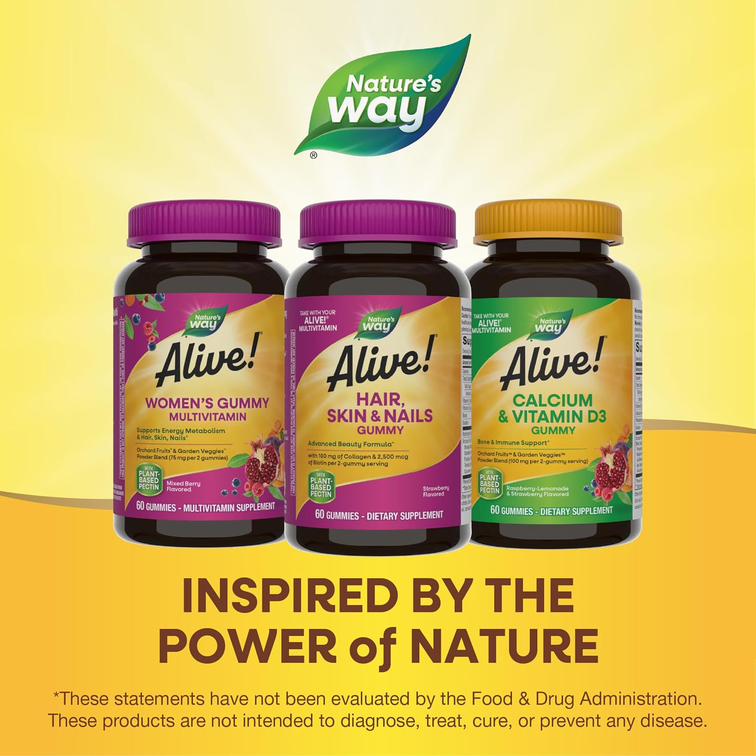 Nature's Way Alive! Hair, Skin & Nails Gummies with Collagen & Biotin,60 ct | Advanced Beauty Formula Supplement with Antioxidant Vitamins C & E*, 100 mg Collagen, 2,500 mcg Biotin, Strawberry Gummy