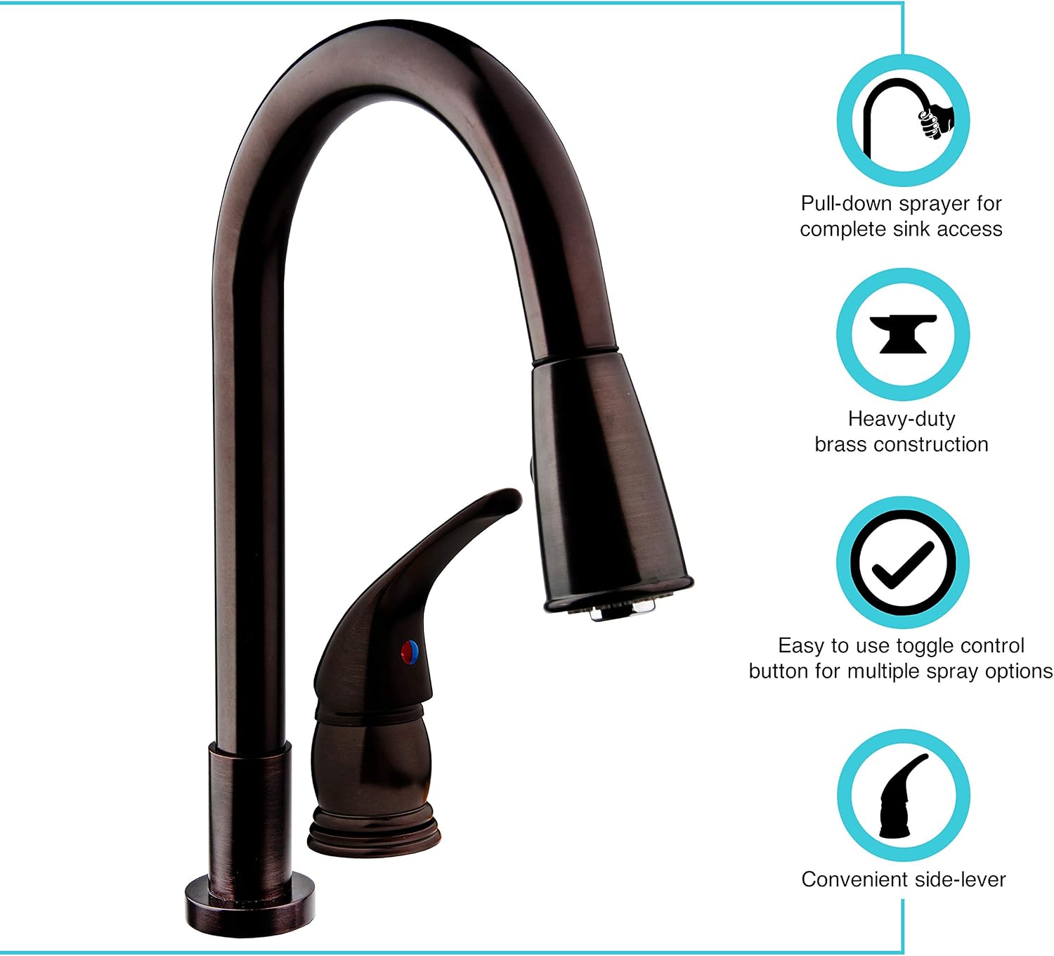 Dura Faucet DF-NMK503-SN RV Pull-Down Kitchen Sink Faucet (Satin Nickel) | Side lever gives one-hand control of temperature and flow. Easy DIY install with common hand tools.