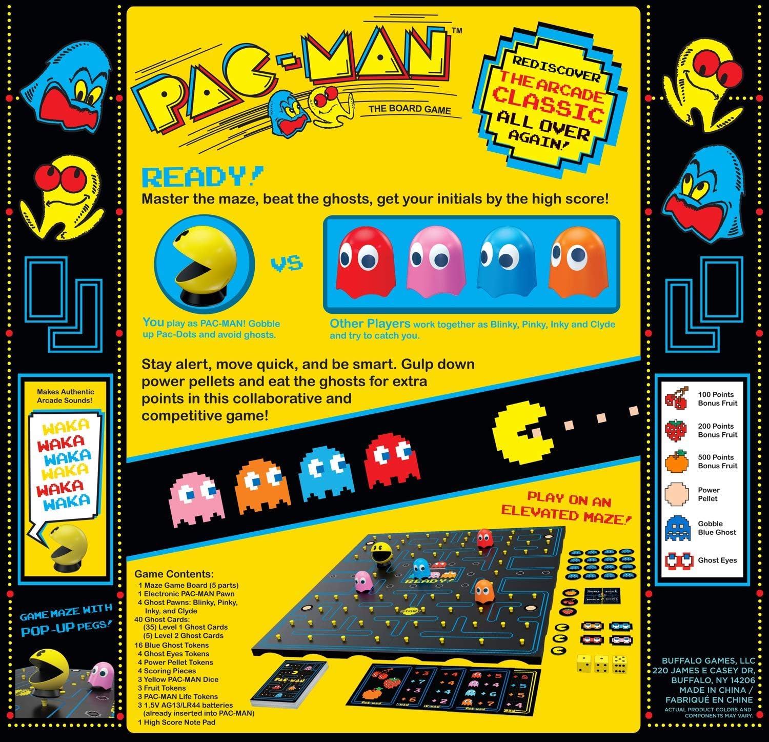 Buffalo Games - Pac-Man Game, 10 years + | Play as Pac-Man or Ghost, Built-In Retro Arcade Sounds, Electronic Pac-Man Pawn, 2 to 5 Players
