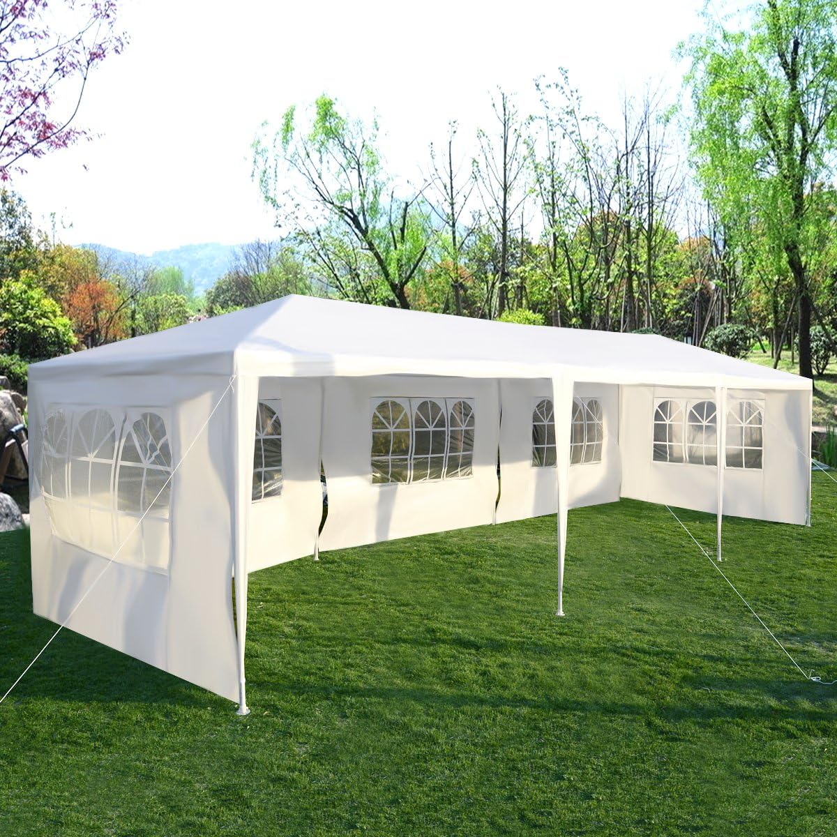 Tangkula 10'x30' Outdoor Canopy Tent Heavy Duty Party Wedding Event Tent Sturdy Steel Frame with 5 Removable Sidewalls Waterproof Sun Snow Rain