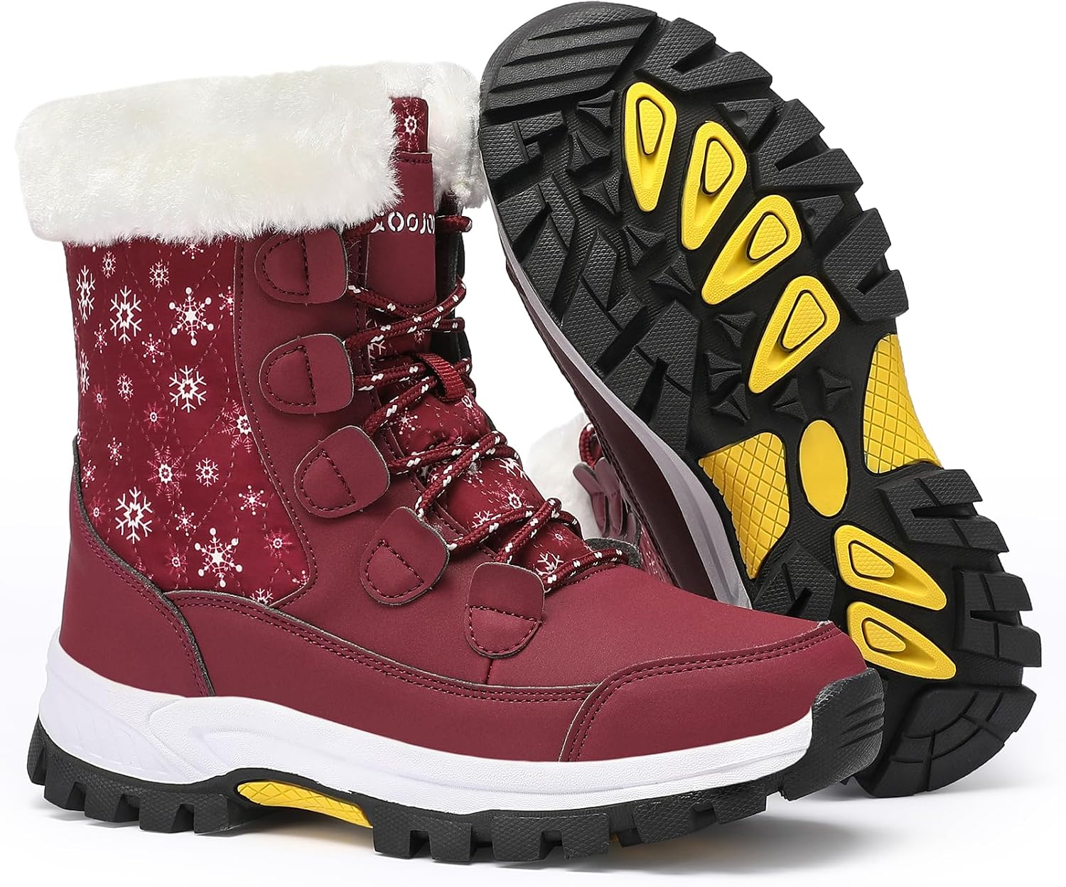 COOJOY Womens Waterproof Winter Snow Boots Warm Shoes Furry Mid Calf Lightweight Walking Hiking Booties