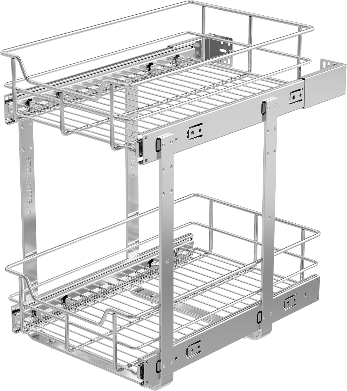 2 Tier Pull Out Cabinet Organizer 11" W X 22" D, Chromed, Full Slide Out