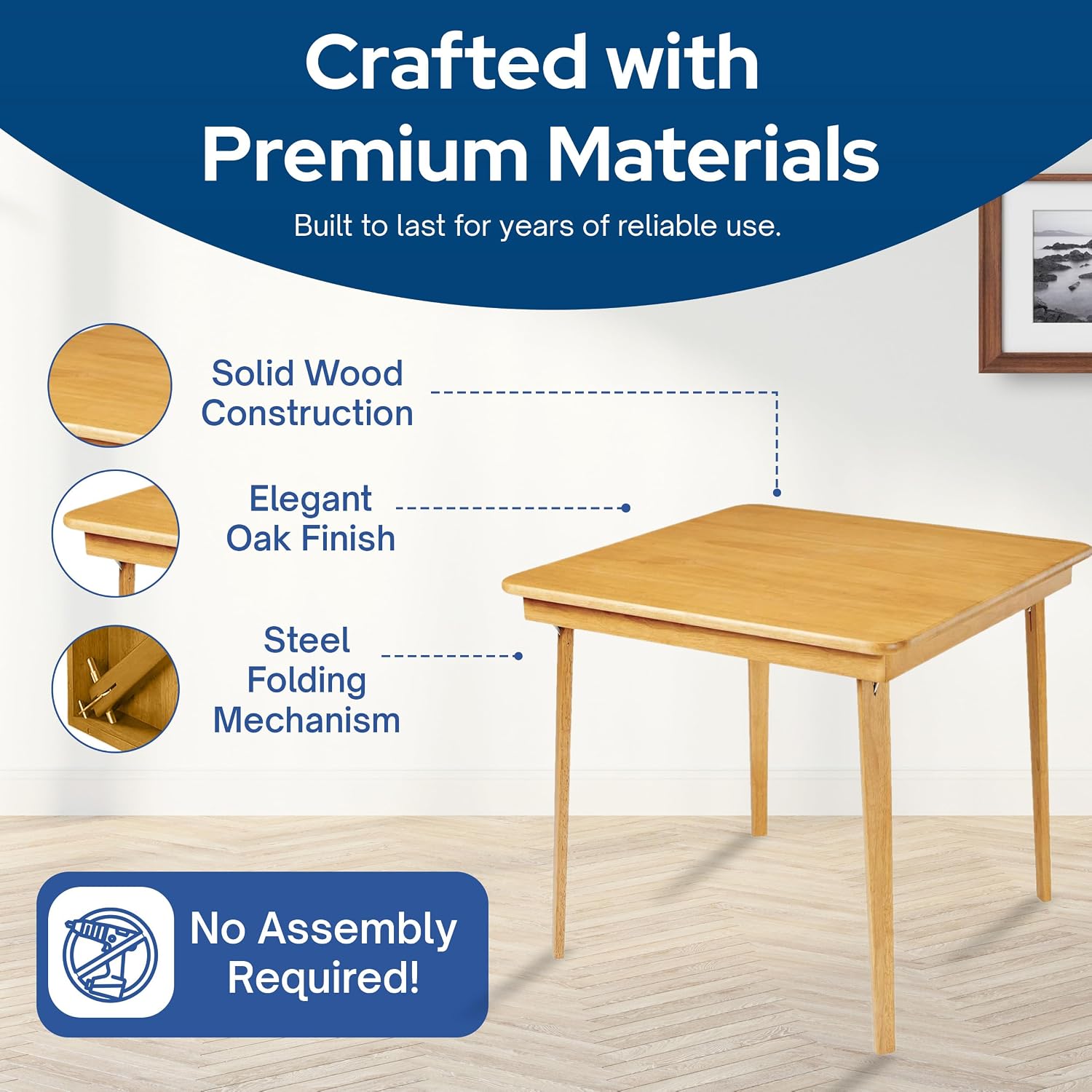 Stakmore Classic Straight Edge Square Wood Folding Table, 32x32, Oak | Foldable Card Table, Wooden Tabletop Furniture for Cards, Board Games & Dining