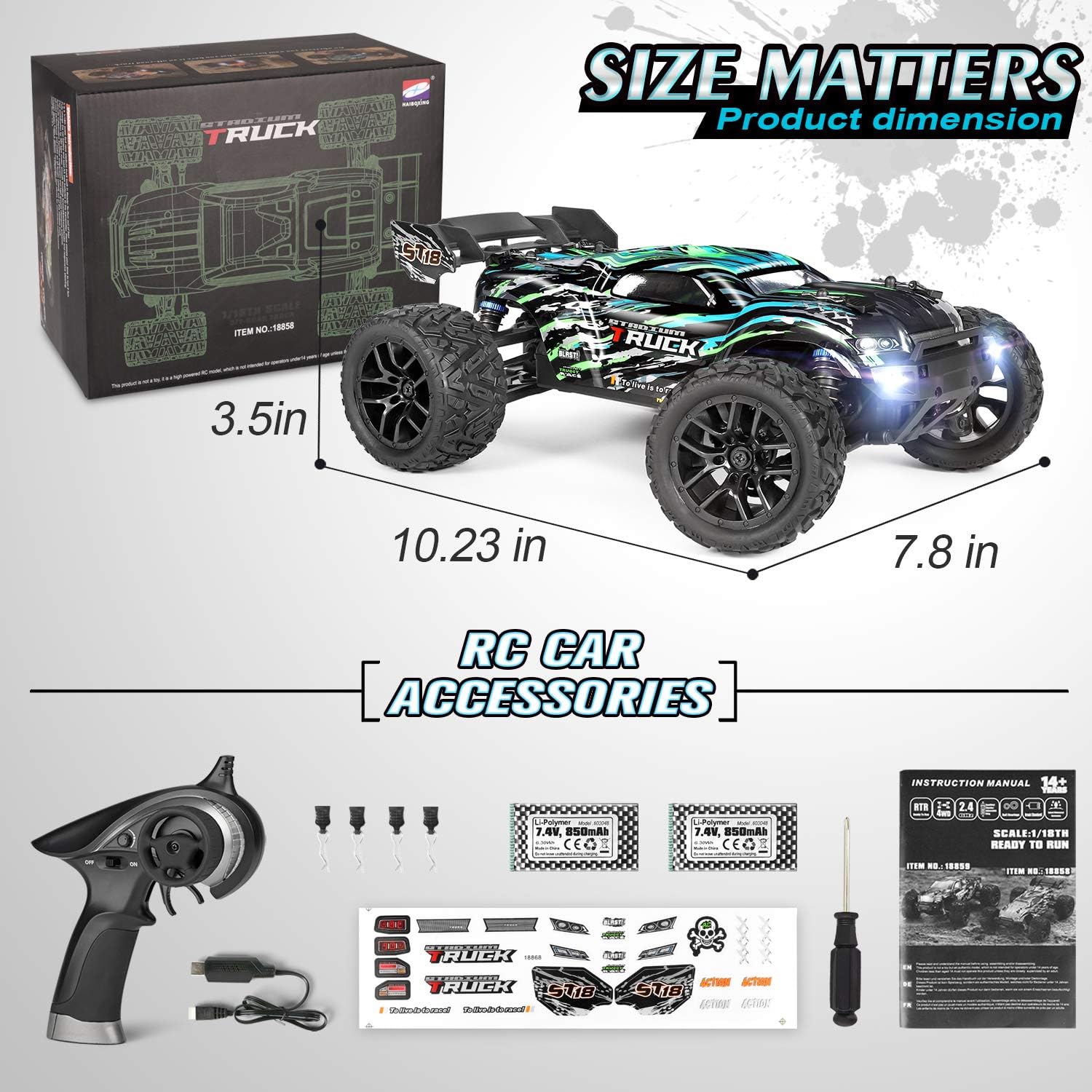 HAIBOXING RC Cars Hailstorm, 36+KM/H High Speed 4WD 1:18 Scale Waterproof Truggy Remote Control Off Road Monster Truck with Two Rechargeable Batteries