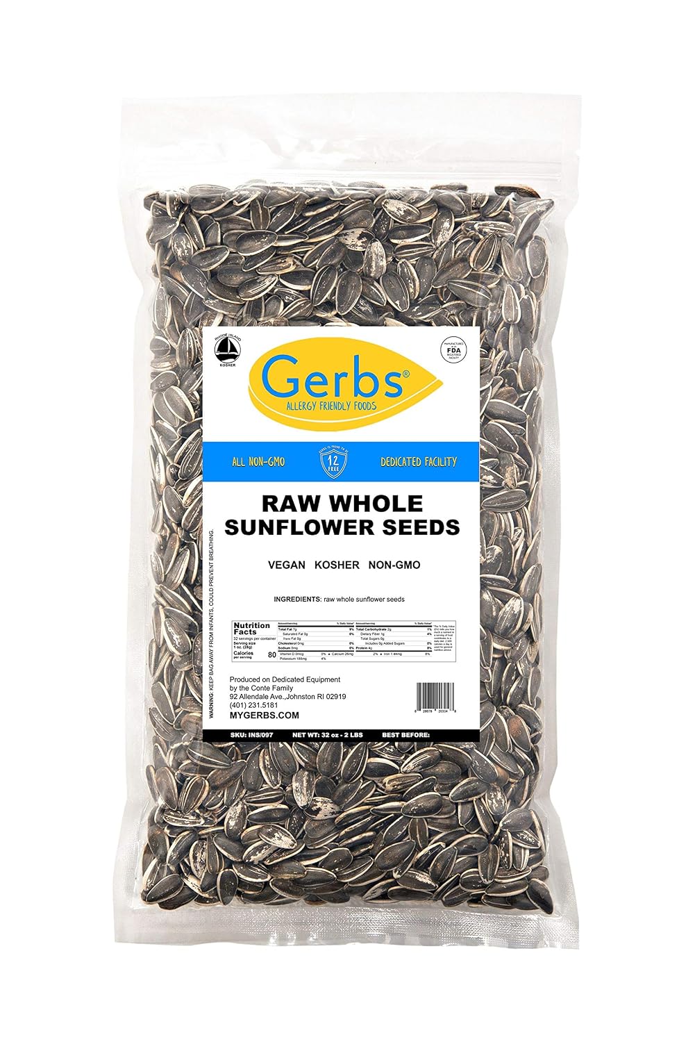 Lightly Sea Salted Sunflower Seed in Shell by Gerbs - 2 LBS - Top 11 Food Allergen Free & Non GMO - Premium Dry Roasted Seeds – COG USA | Small Batch, No Artificial Additives, Resealable Bag | Crack-and-Eat Crunchy Snack | Top 14 Allergen-Free