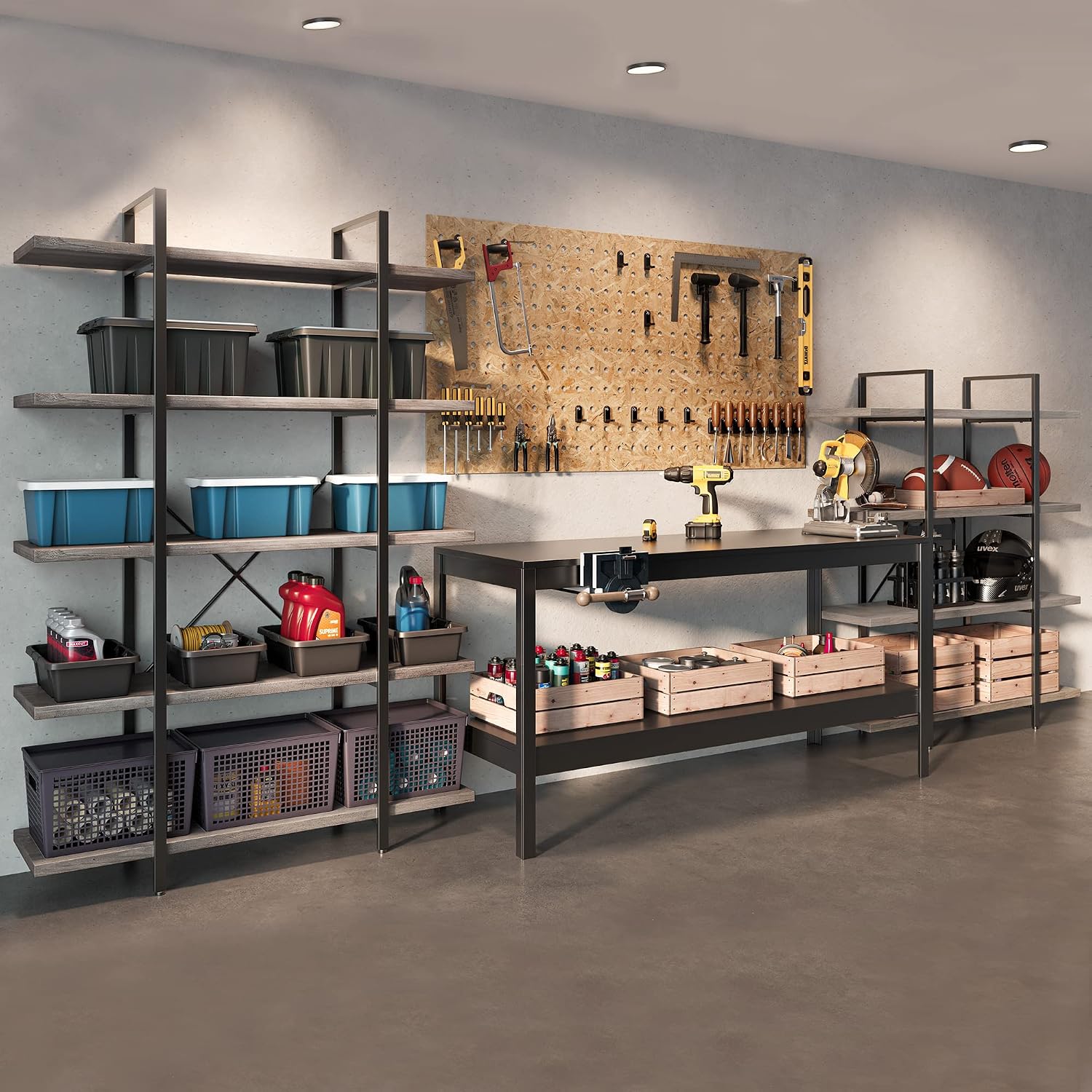 BELLEZE 4 Tier Modern Rustic Industrial Bookshelf, Open Wide Office Etagere Book Shelf