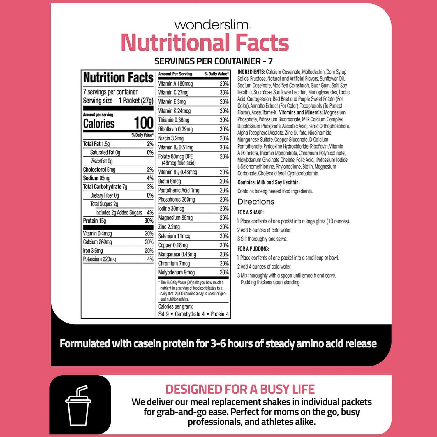 WonderSlim Protein Meal Replacement Shake – 15g Protein, 24 Vitamins & Minerals, Low Carb, Low Calorie, Gluten Free – Meal Replacement Drink for Weight Management, 7 Count Packets (Dark Cocoa Cream)