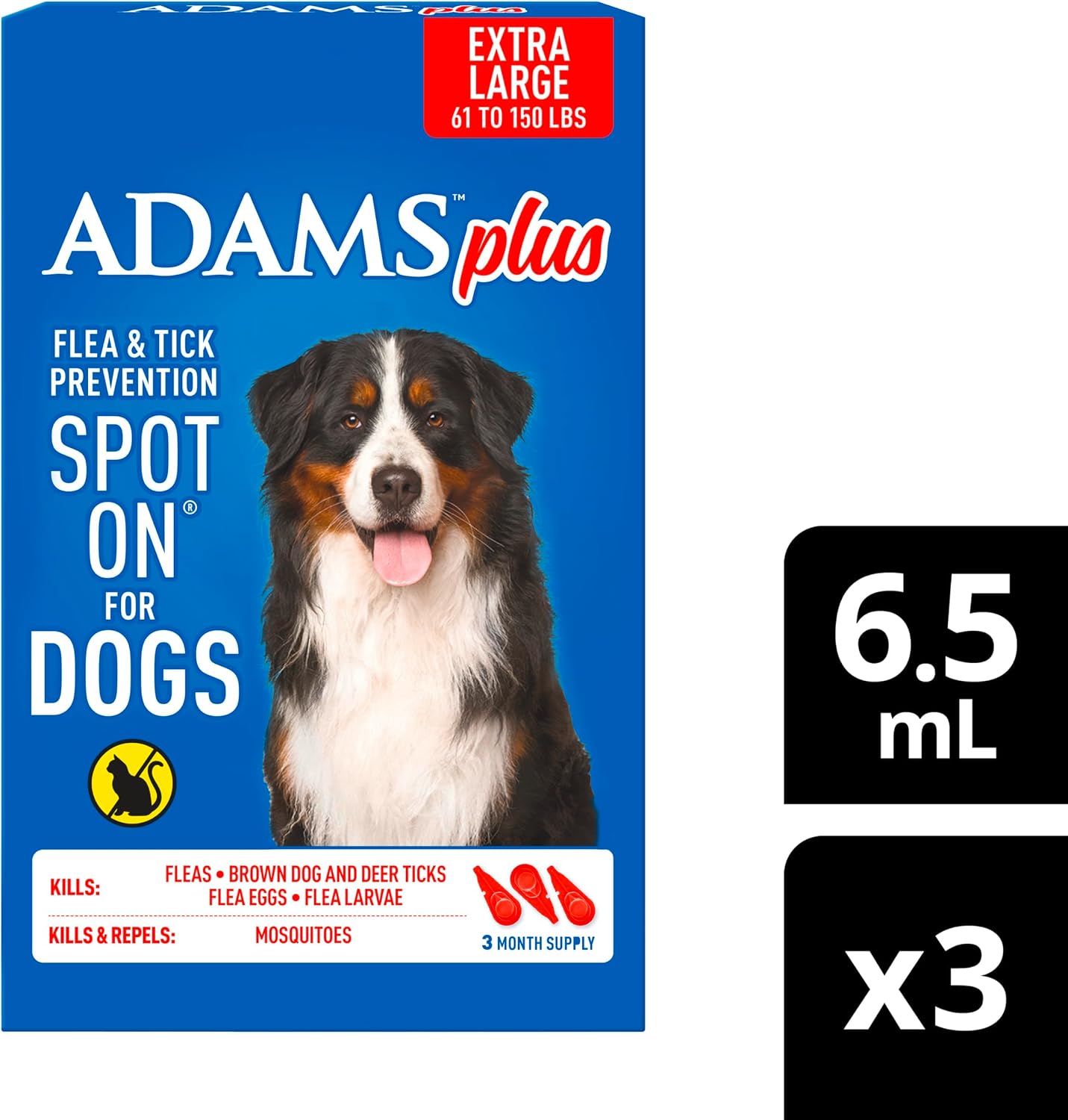 ADAMS Plus Flea & Tick Prevention Spot On for Extra Large Dogs, 3 Pack