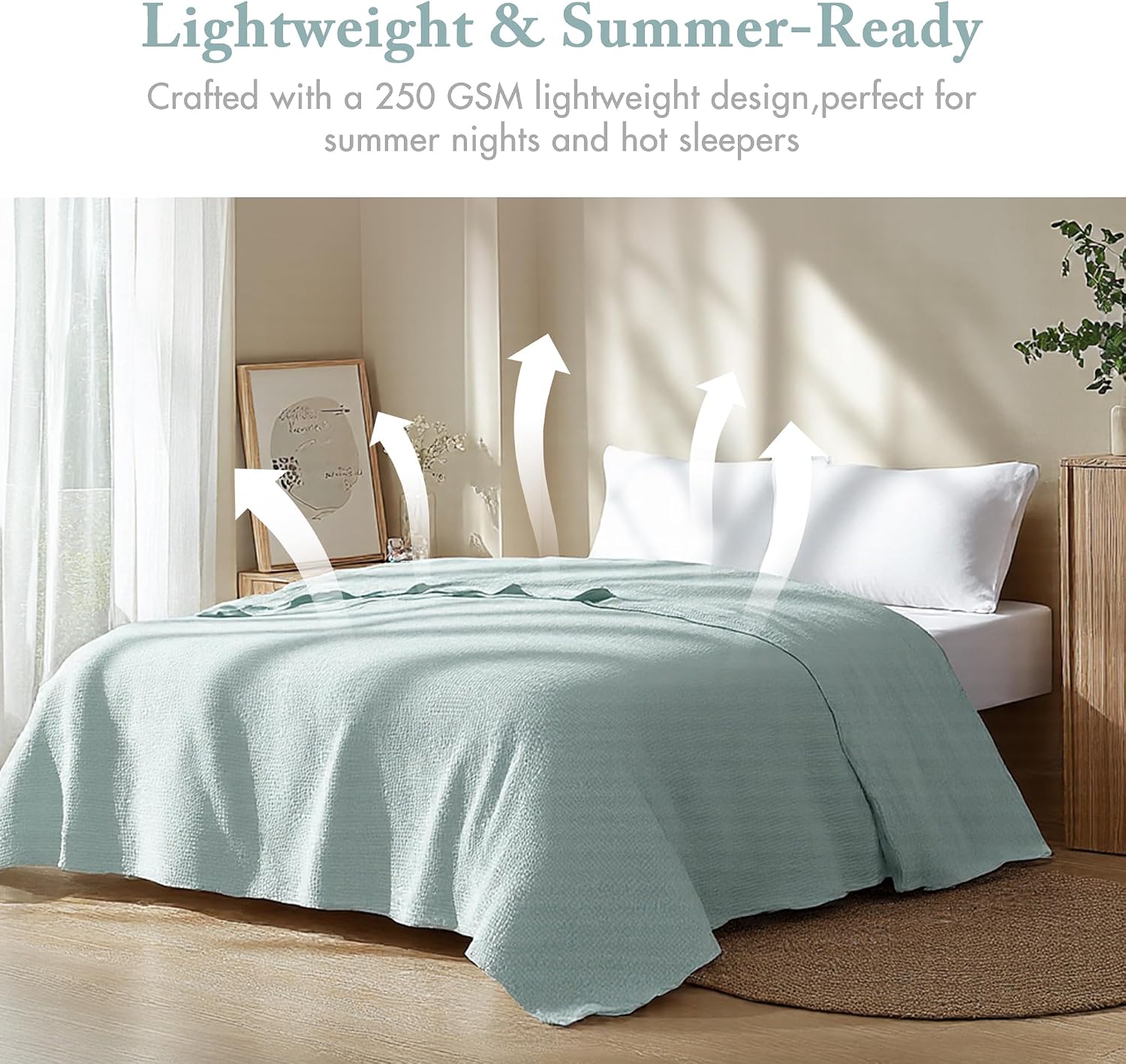 Madison Park 100% Cotton Breathable Queen Size Blanket for Bed, Blue | Freshspun Basketweave, All Season, Farmhouse Classic Bed Cover Full for Summer, OEKO TEX, Warm Home Essential For Couch, Sofa