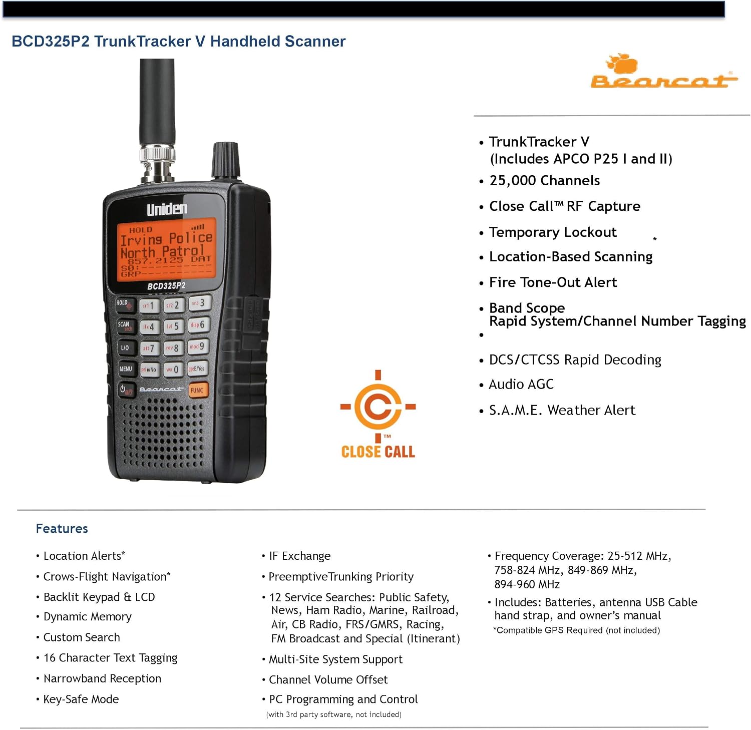 Uniden BCD325P2 Handheld TrunkTracker V Scanner. 25