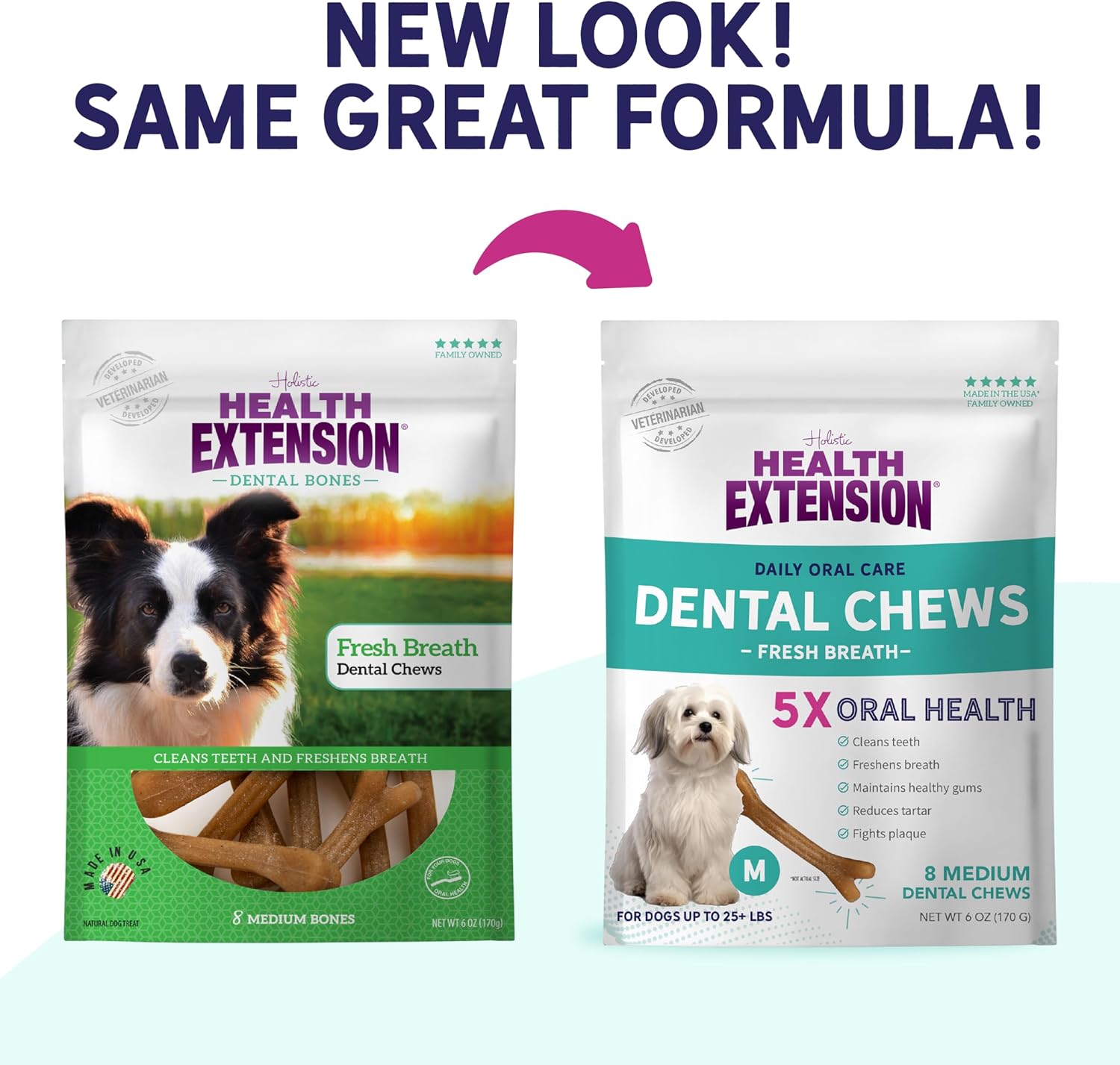 Health Extension Probiotic Dental Bones for Dogs, 14 Small Bones, Cleans Teeth, Healthy Gums, Freshens Breath, Training or Reward, 6 oz Bag (Pack of 1)