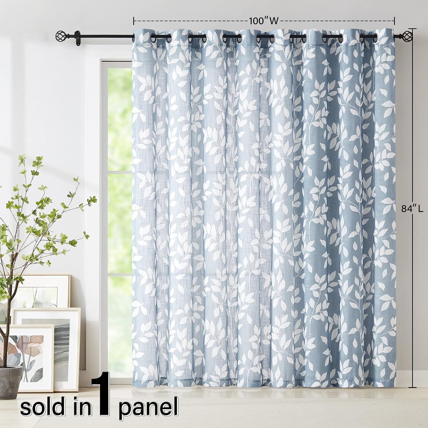 Leaf Semi Sheer Curtains for Bedroom Living Room 52x72" Taupe White Print 2