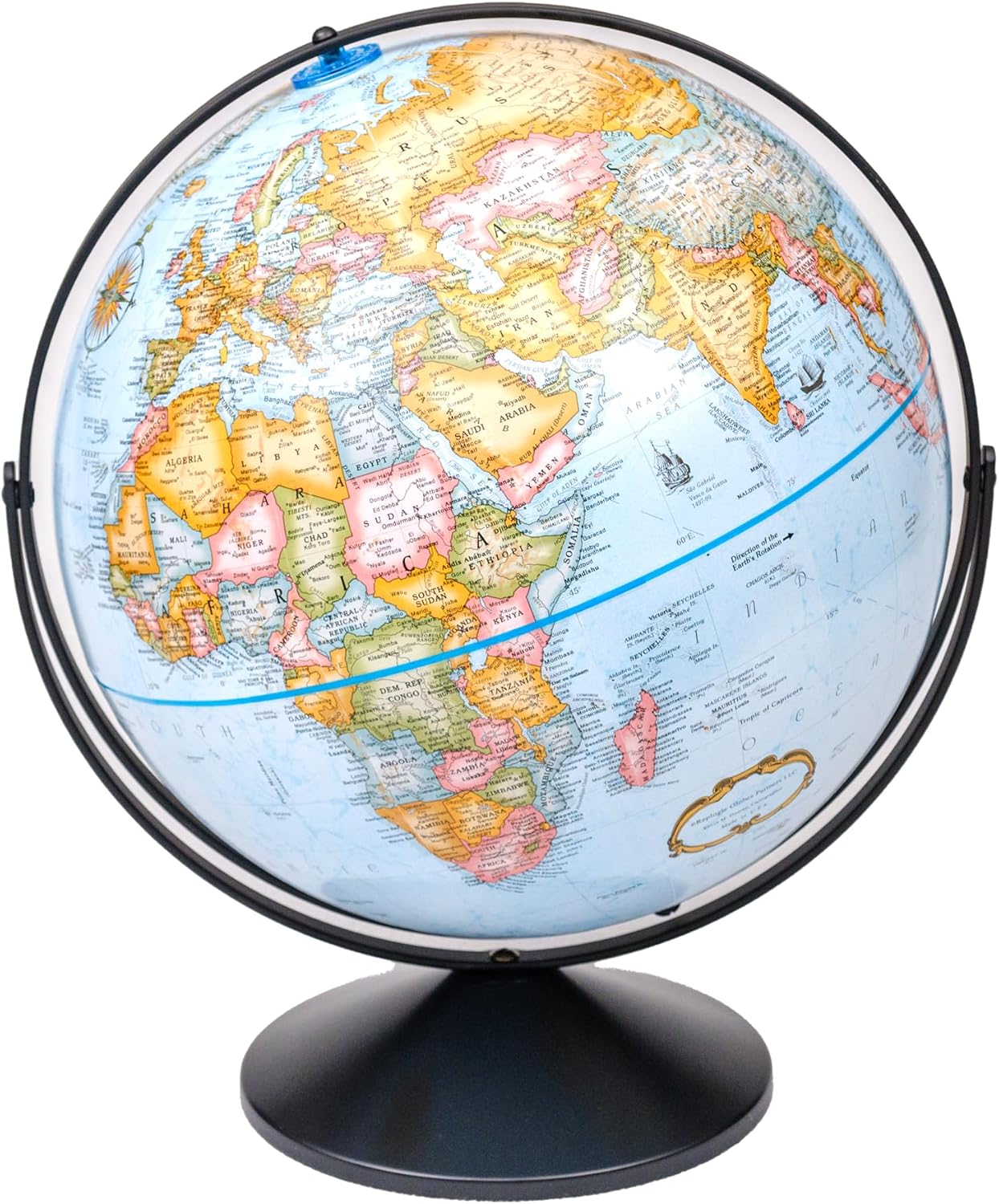 Replogle Eureka 16 inch desktop globe with up to date antique raised relief map and full swing gyromatic assembly. The beautiful antique ocean product has vast amounts of up-to-date information will pique the interest of any geographical connoisseur of a…