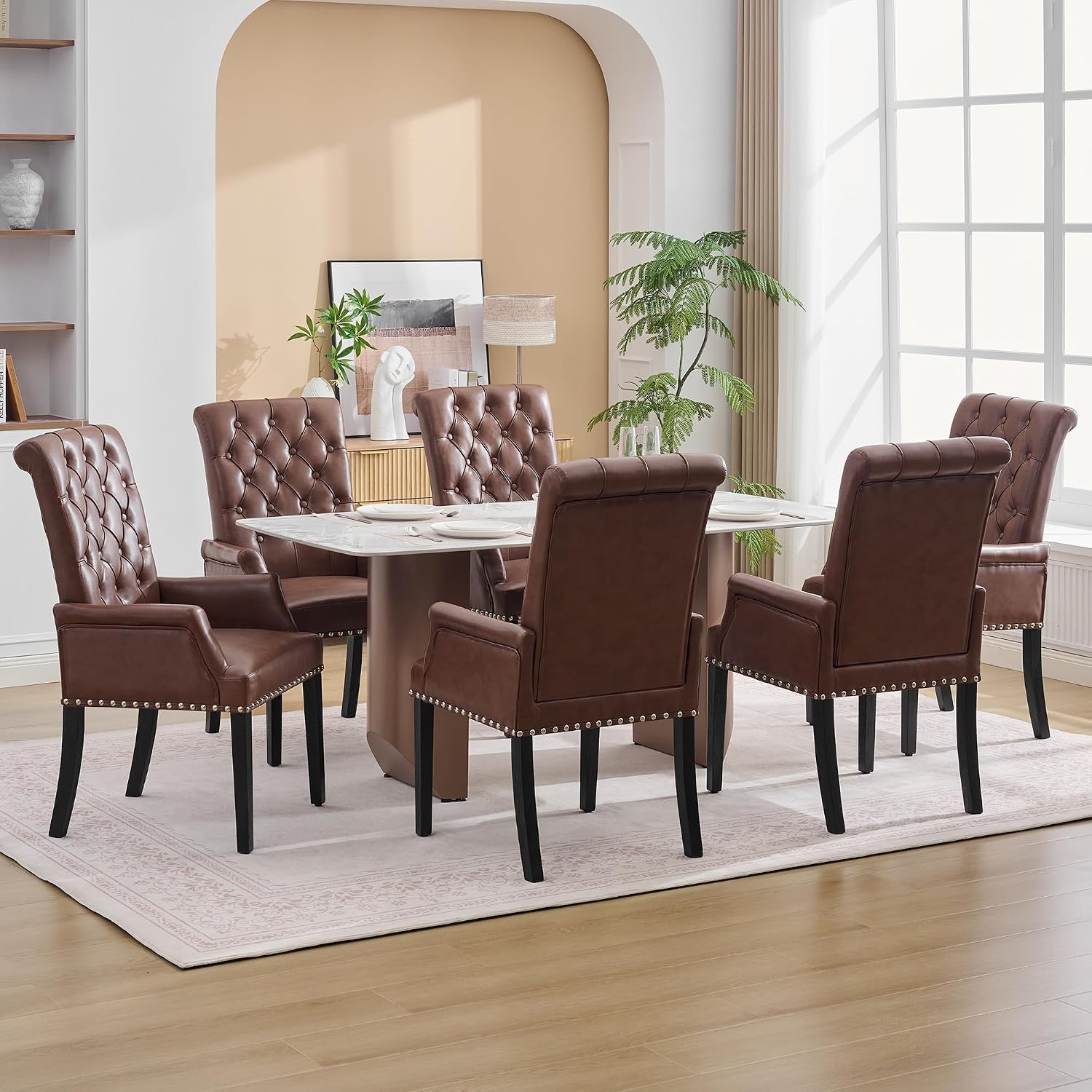 adochr Dining Chairs with Arms,Linen High Back Dining Room Chairs, Beige