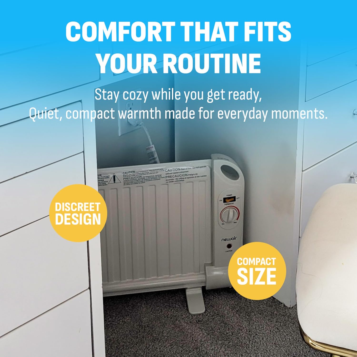 NewAir Portable Space Heater for Indoor Use | Ideal Heater for Bedroom, Office or Under Desk | Electric, Energy Efficient and Noiseless