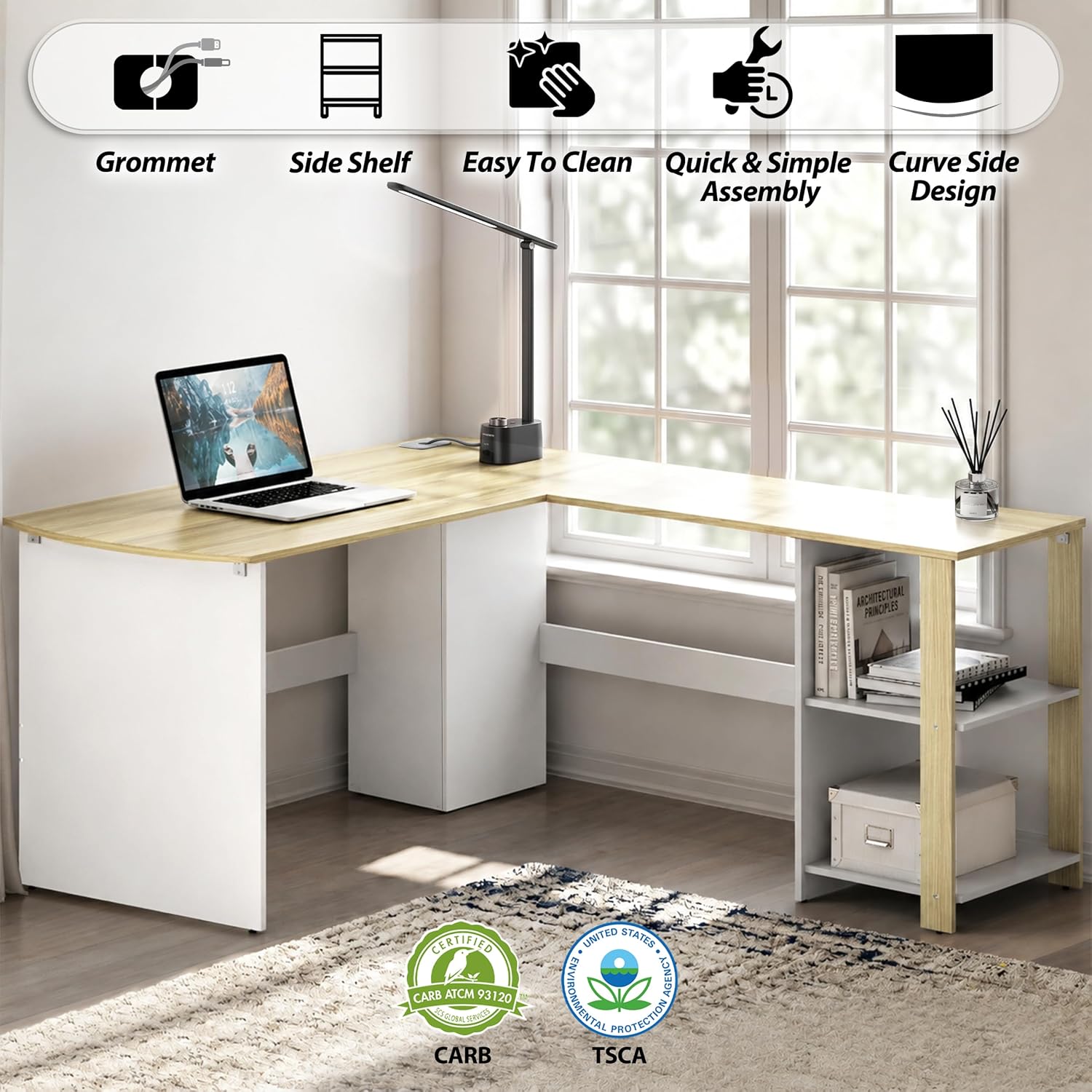 SHW 51 x 51 L-Shaped Home Office Wood Corner Desk with Storage, Espresso | Integrated Book Shelves