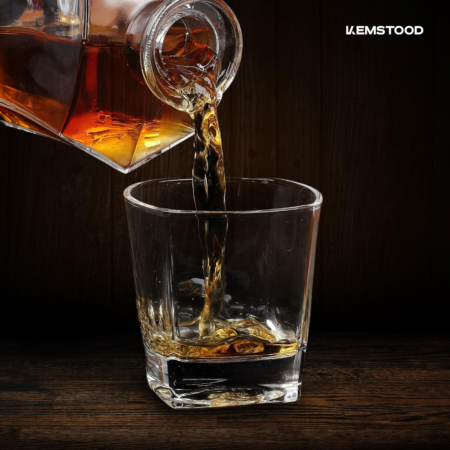 Kemstood Whiskey Decanter Sets for Men - Etched World Globe Design with Wood Stand & 2 Glass - Ideal for Dignified Drinking, Home Decor - Unique Whiskey Gifts for Men - 28 oz / 850 ml Capacity